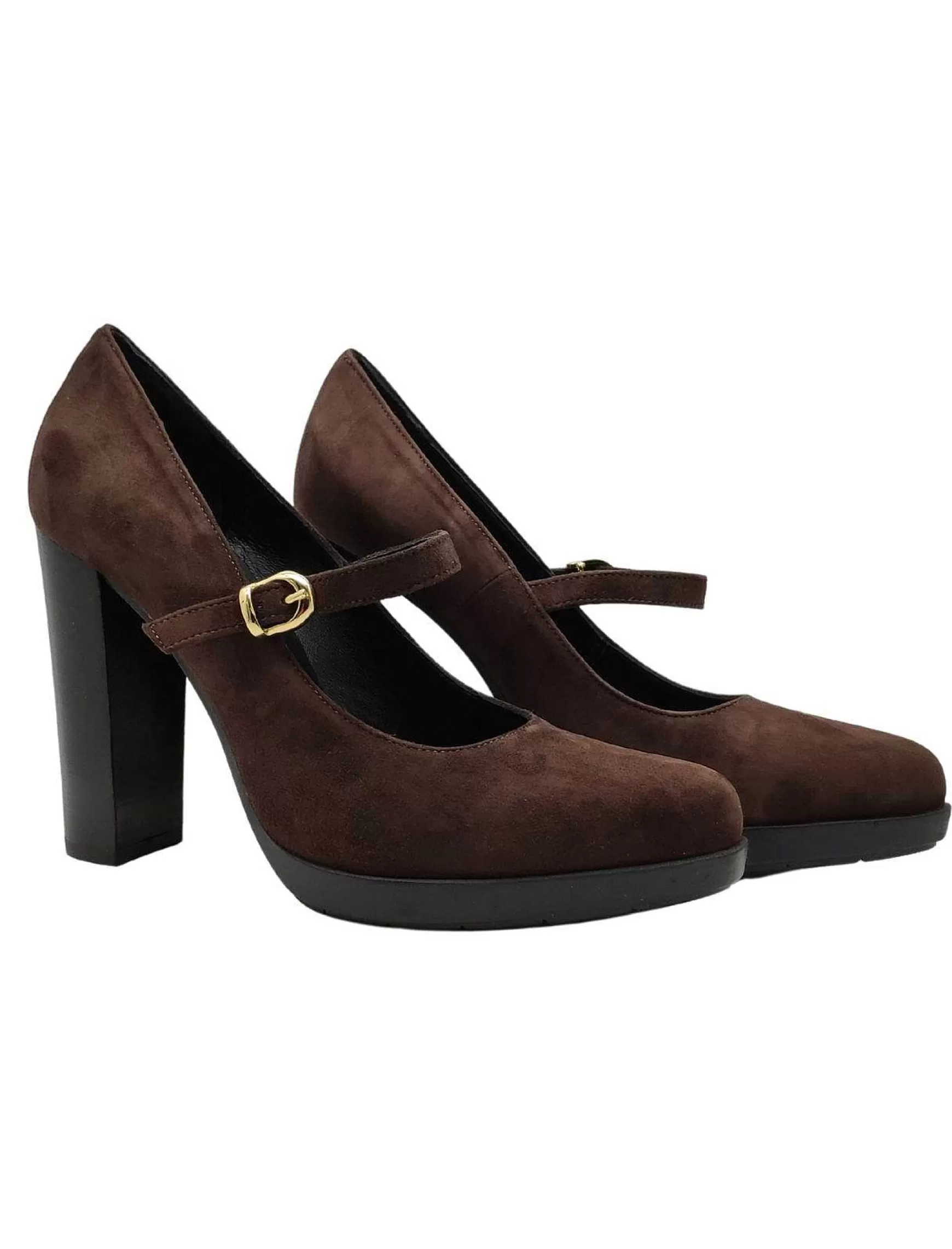 Calzature Donna Decollete Donna In Camoscio Testa Di Moro Con Cinturino In Tinta** Discount