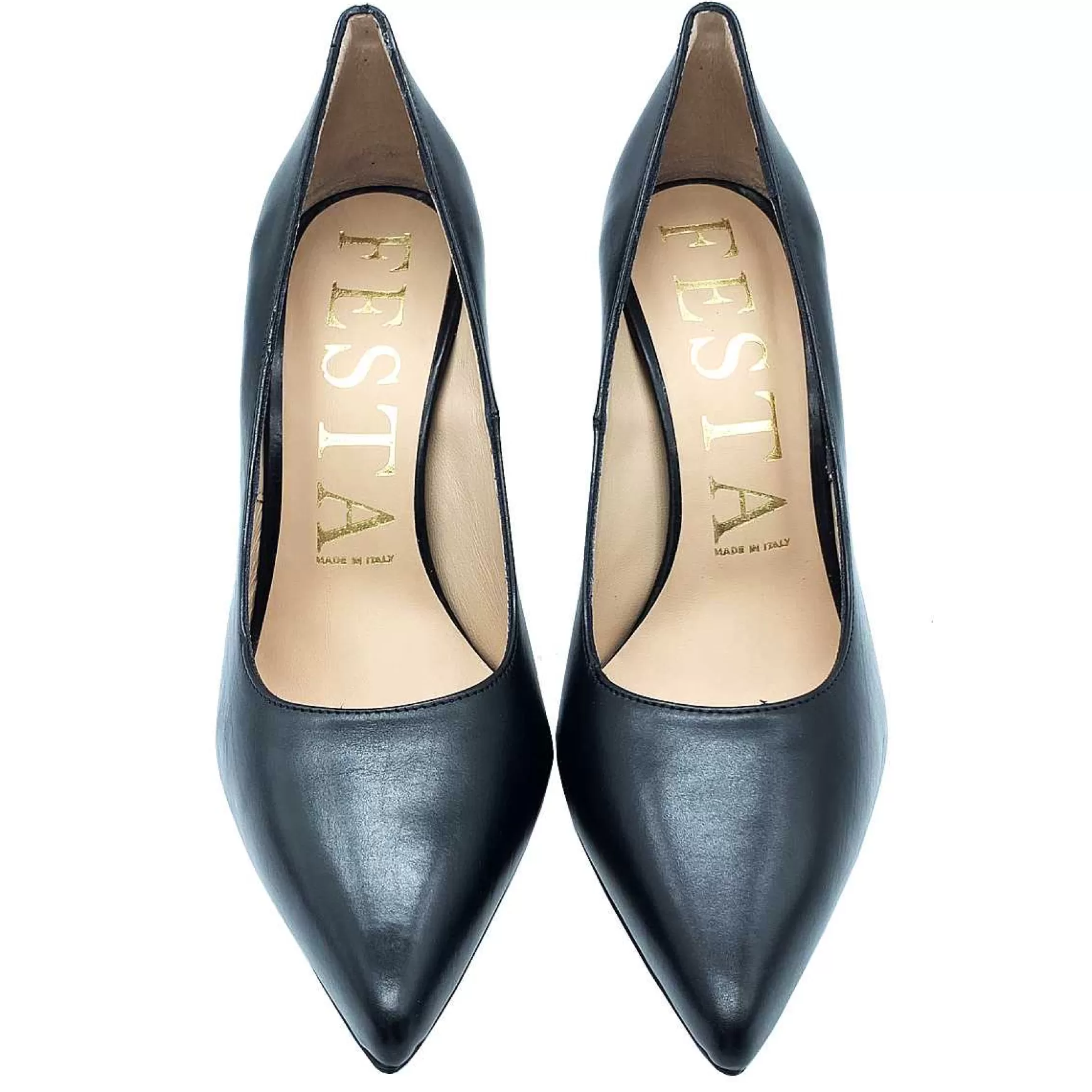 Calzature Donna Decollete In Pelle Blu Con Tacco A Spillo*Festa Discount