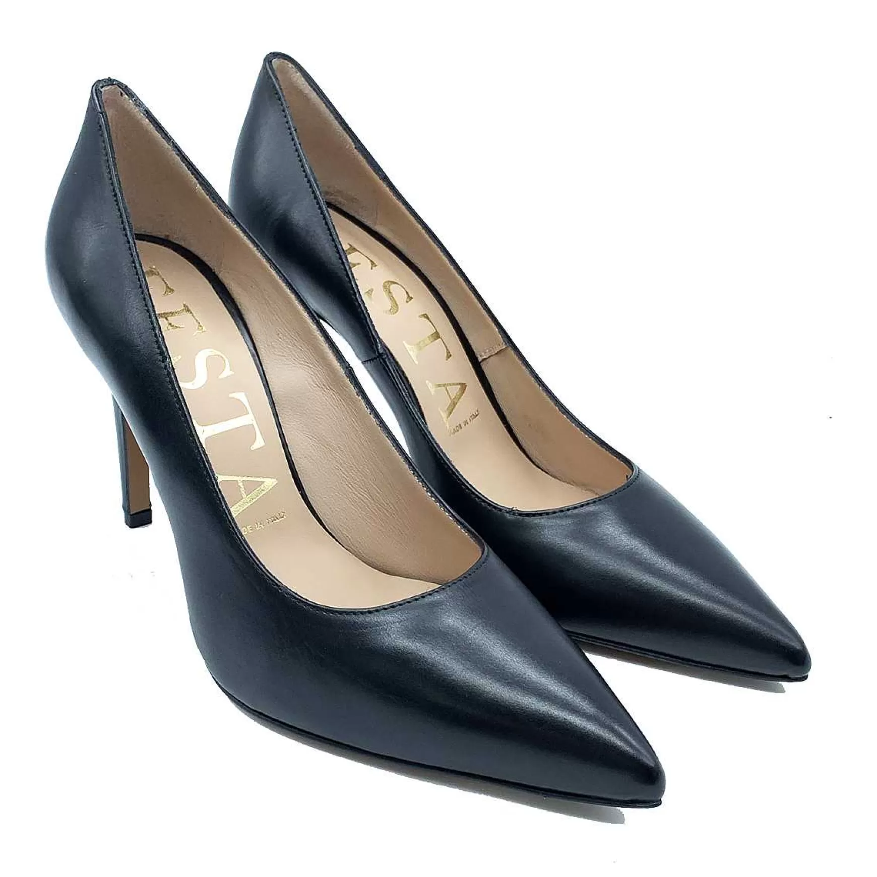 Calzature Donna Decollete In Pelle Blu Con Tacco A Spillo*Festa Discount