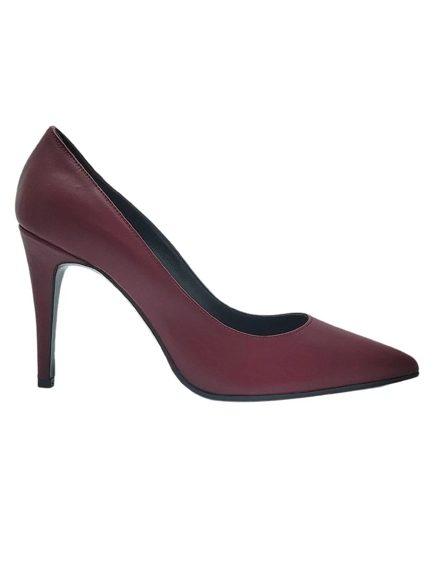 Calzature Donna Decollete In Pelle Bordeaux Con Tacco Alto A Spillo*Festa Discount