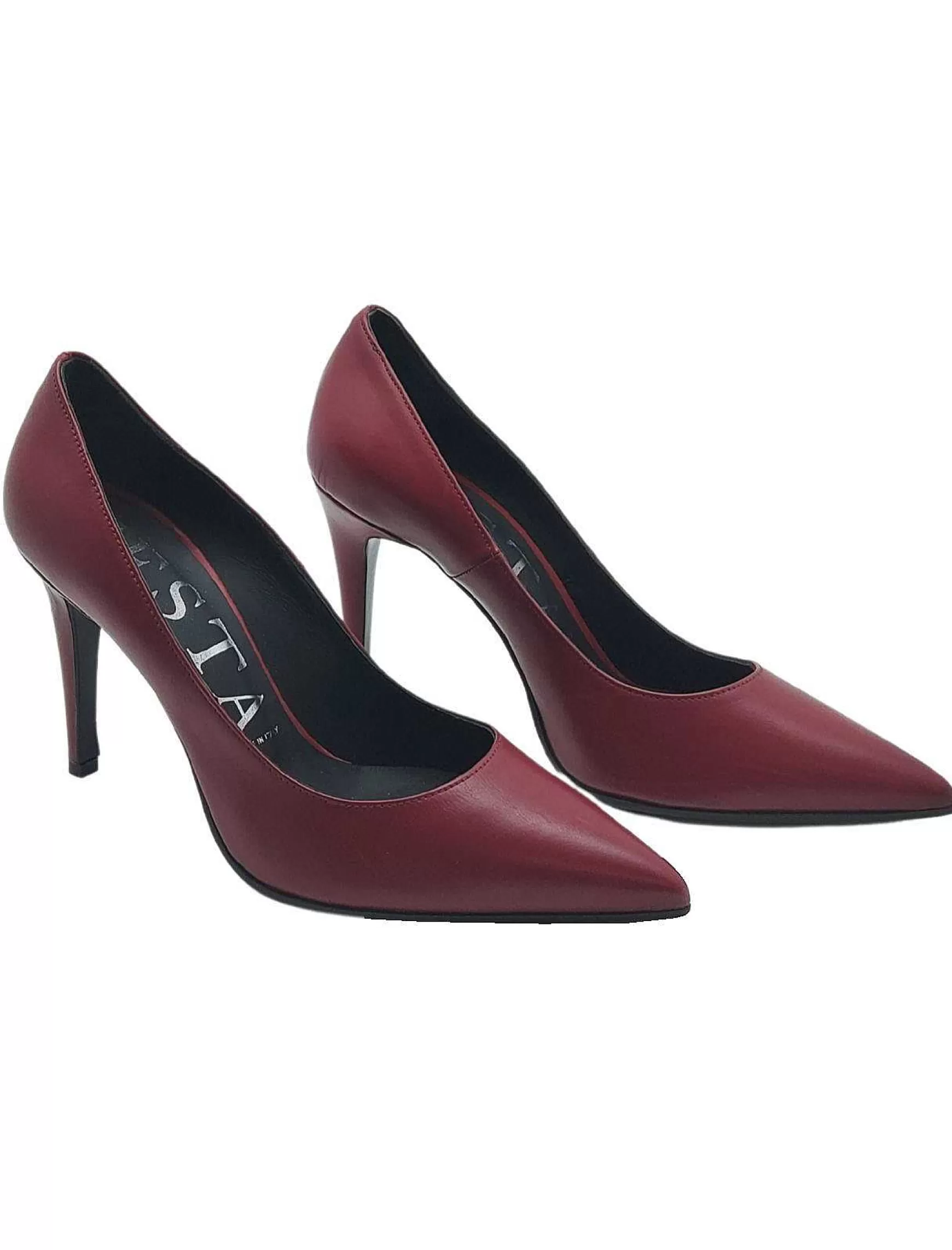 Calzature Donna Decollete In Pelle Bordeaux Con Tacco Alto A Spillo*Festa Discount