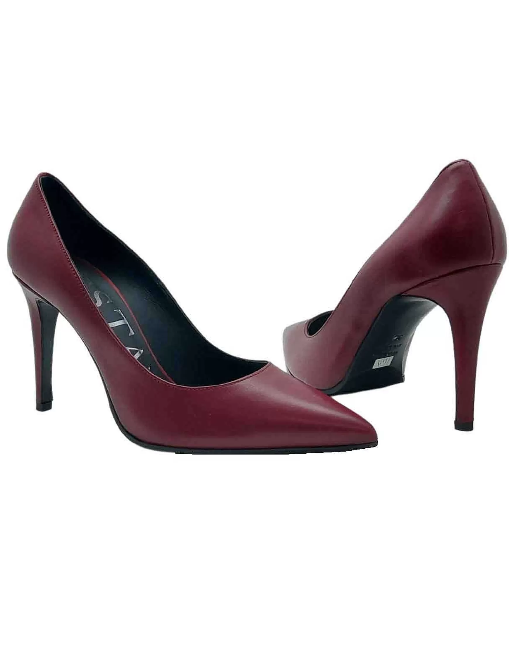 Calzature Donna Decollete In Pelle Bordeaux Con Tacco Alto A Spillo*Festa Discount