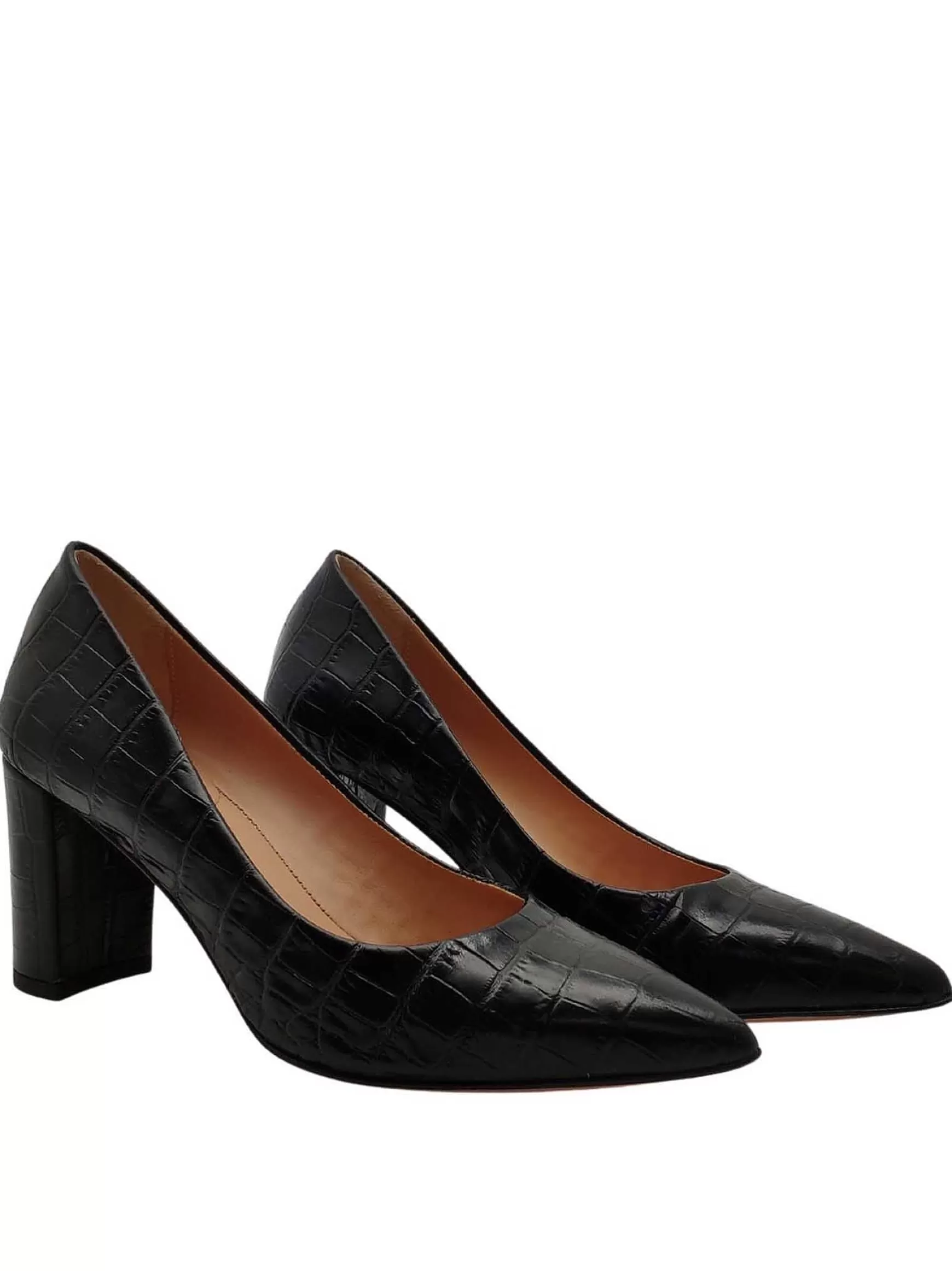 Calzature Donna Decollete In Pelle Stampata Cocco Di Colore Nero Tacco Alto*Fru Shop
