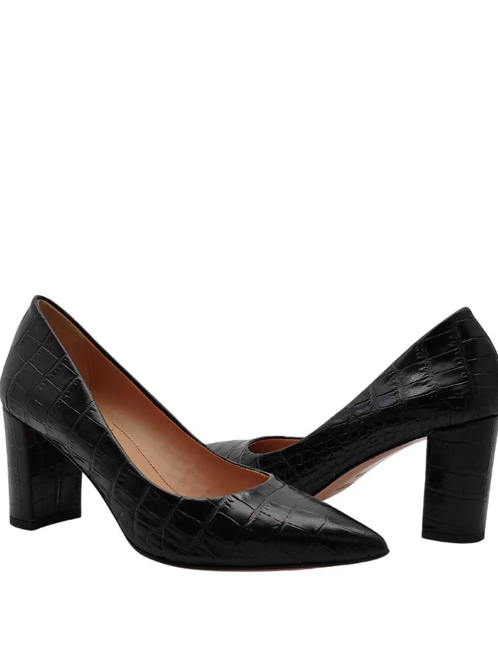 Calzature Donna Decollete In Pelle Stampata Cocco Di Colore Nero Tacco Alto*Fru Shop
