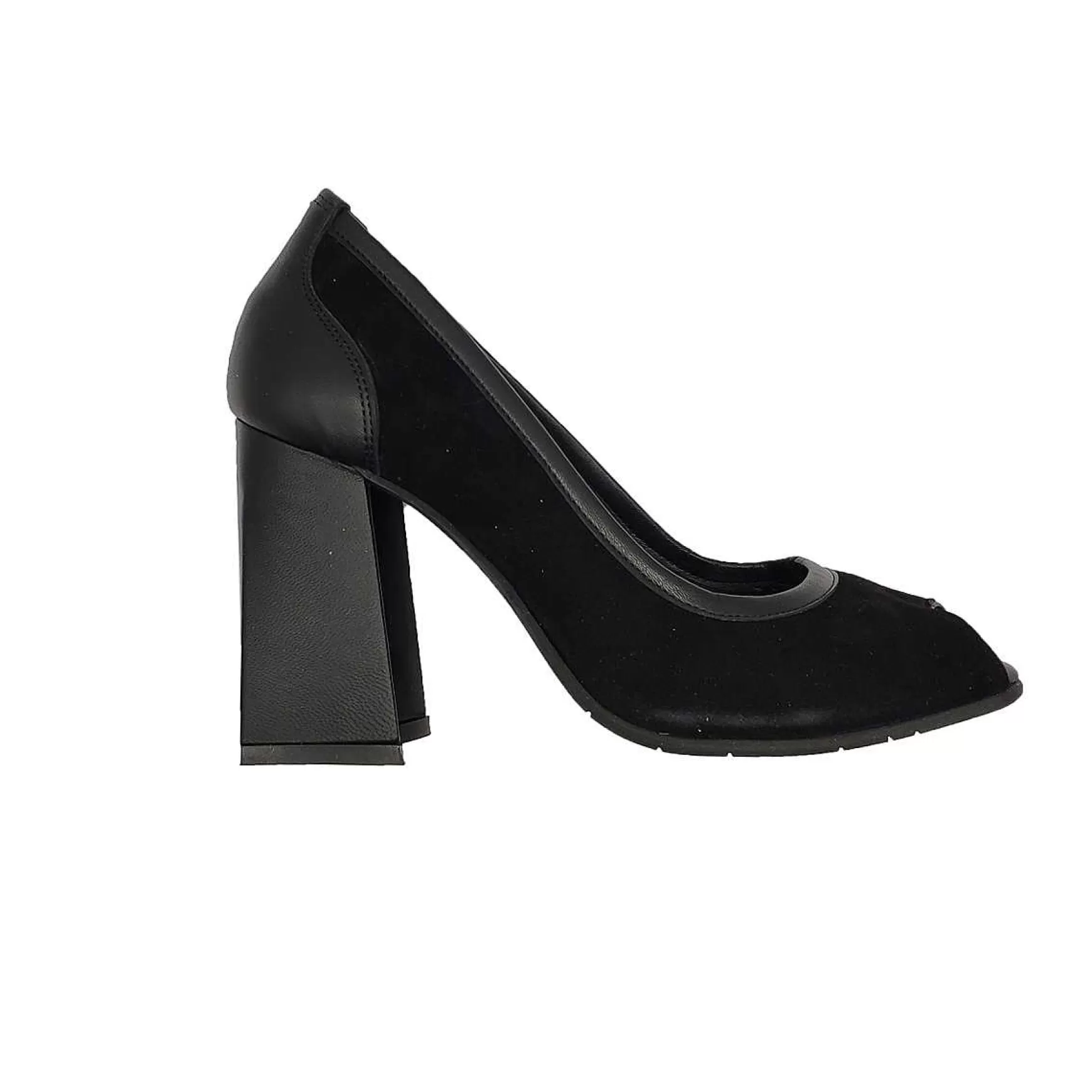 Calzature Donna Decollete Open Toe In Camoscio E Pelle Nera Tacco Alto** Fashion