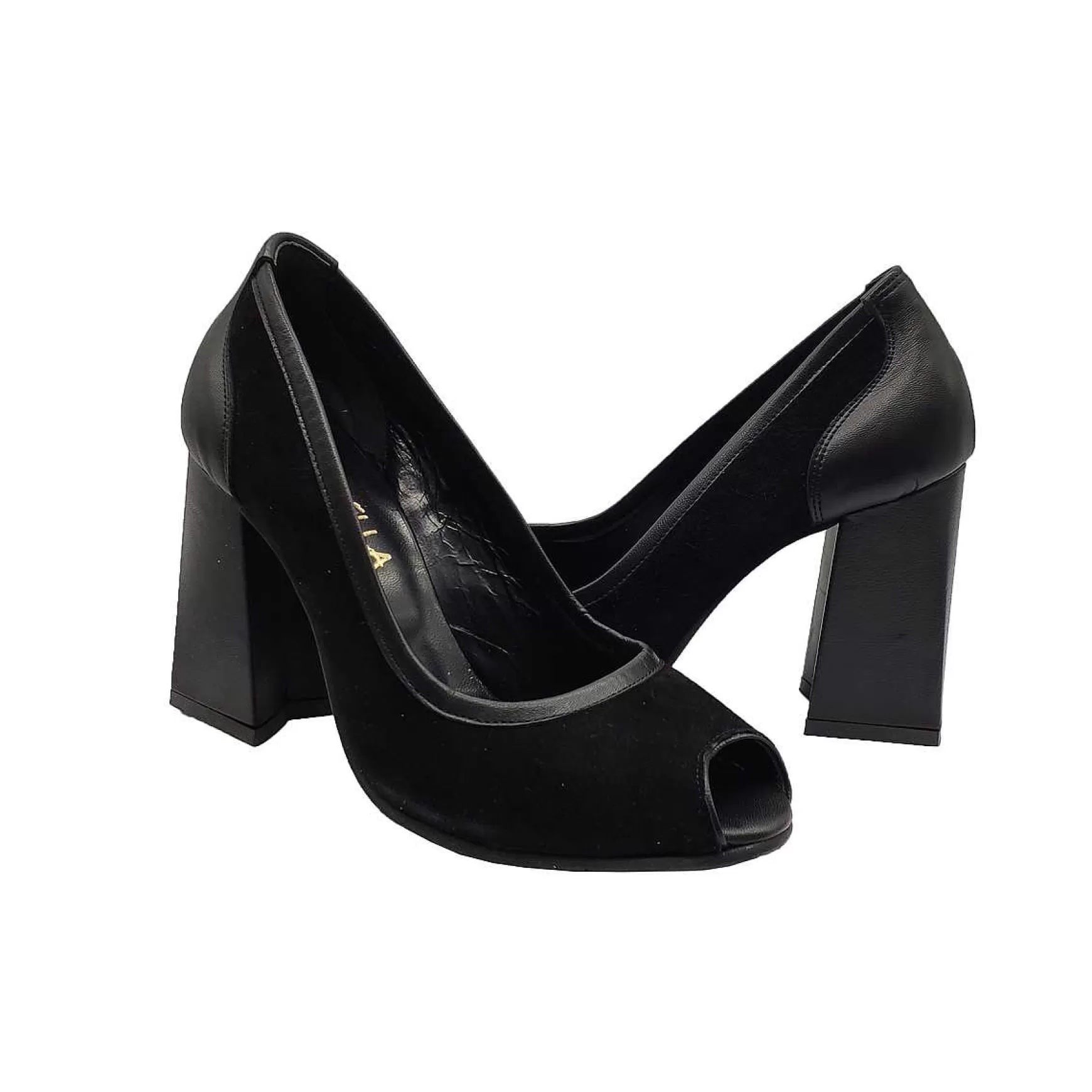 Calzature Donna Decollete Open Toe In Camoscio E Pelle Nera Tacco Alto** Fashion