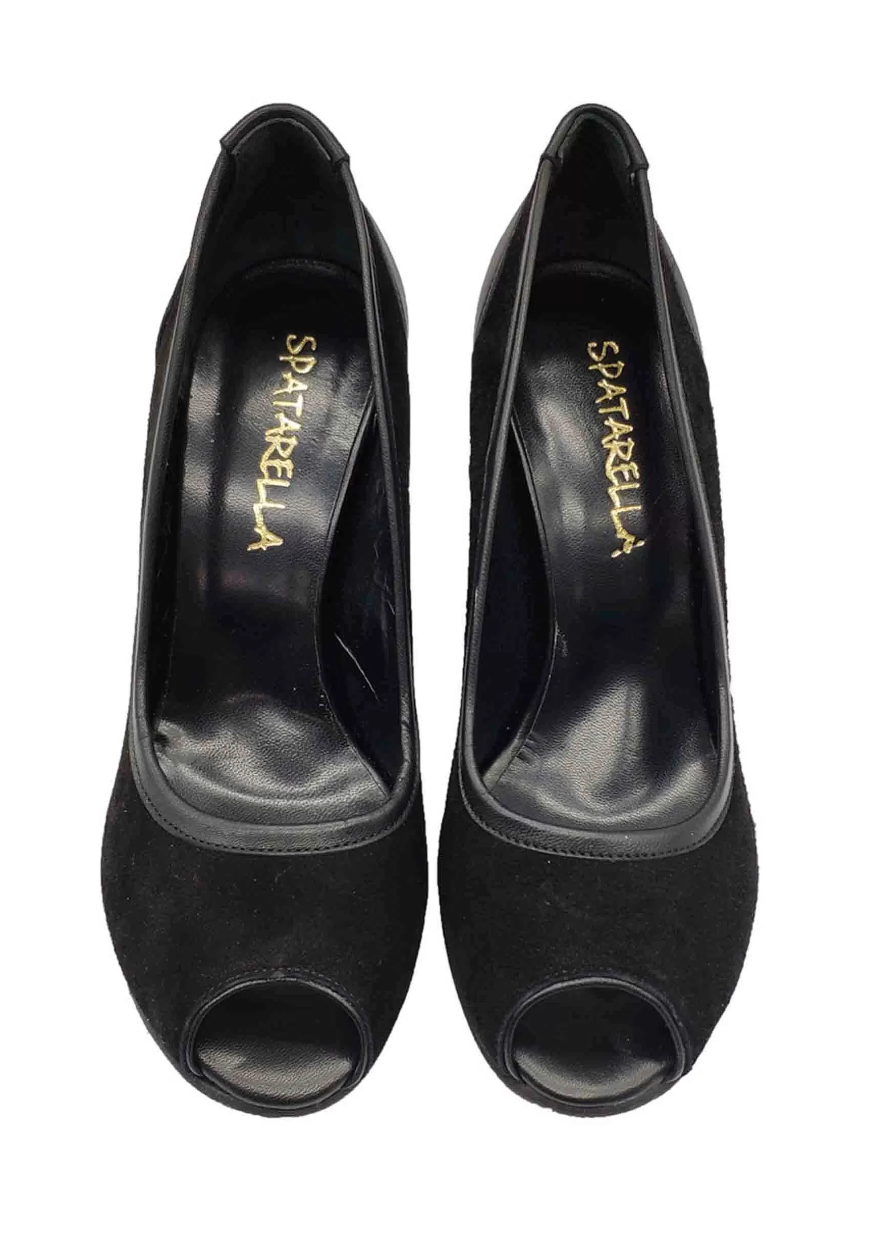 Calzature Donna Decollete Open Toe In Camoscio E Pelle Nera Tacco Alto** Fashion