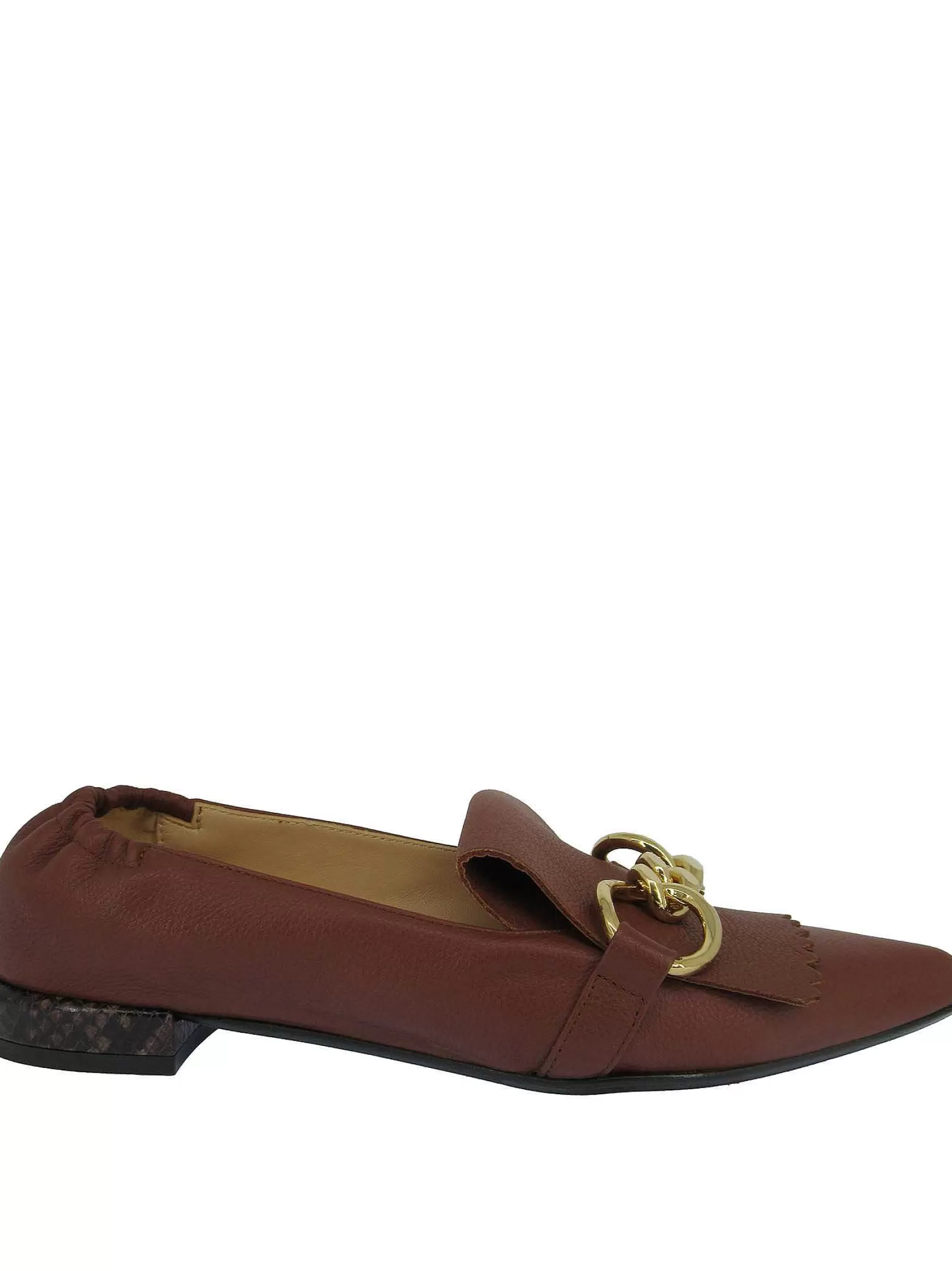 Calzature Donna Mocassini In Pelle Cuoio Con Frange E Catena Oro Punta A Punta E Tacco Basso*Fabio Rusconi Clearance