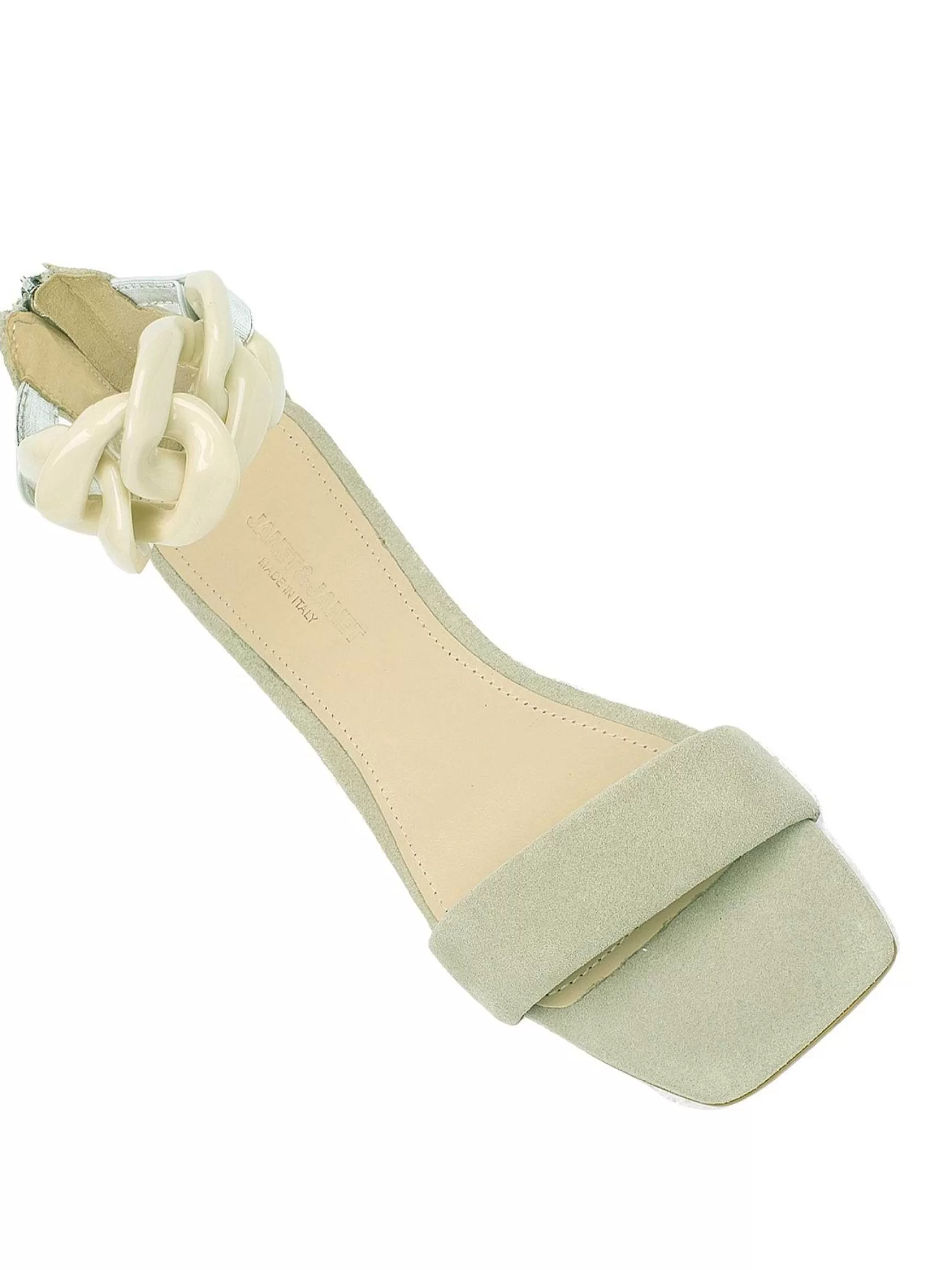 Calzature Donna Sandali Bassi In Camoscio Avorio Bassi Con Cavigliera A Catena*Janet & Janet Sale