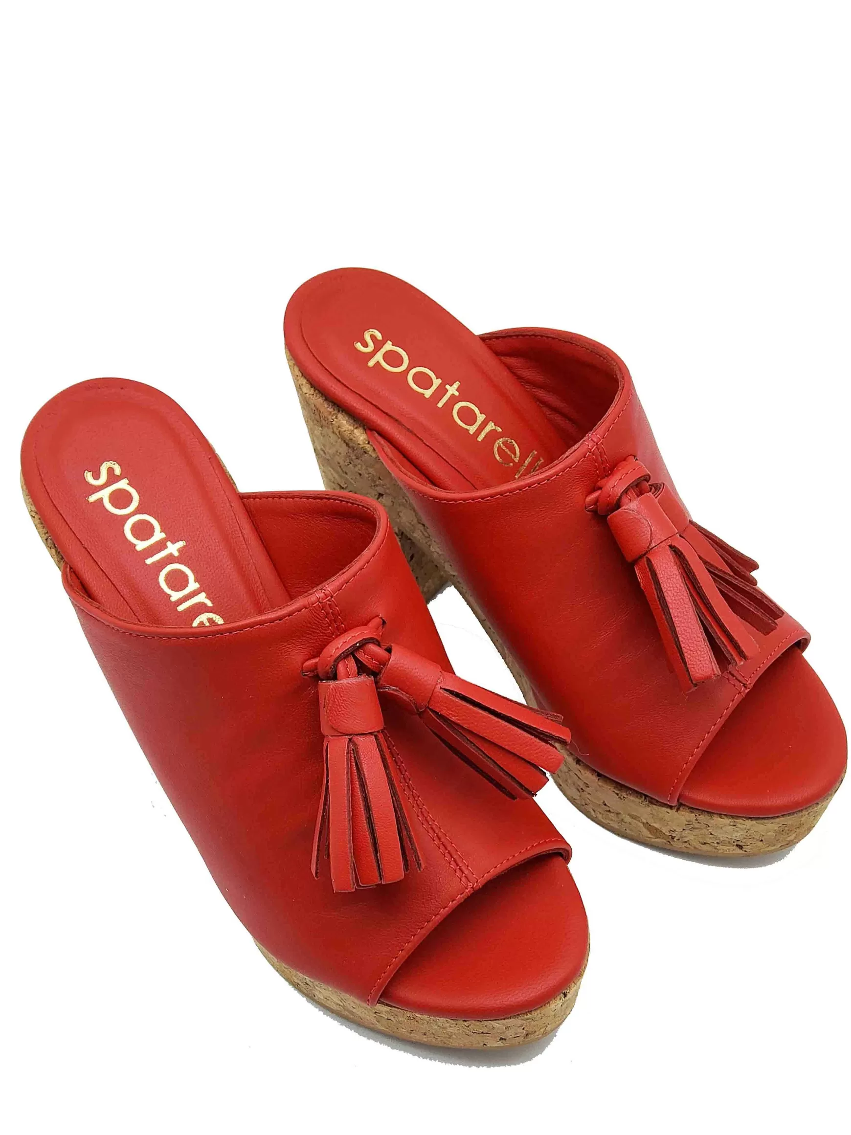 Calzature Donna Sandali In Pelle Rossa Con Fiocchi E Zeppa Alta In Sughero** Store