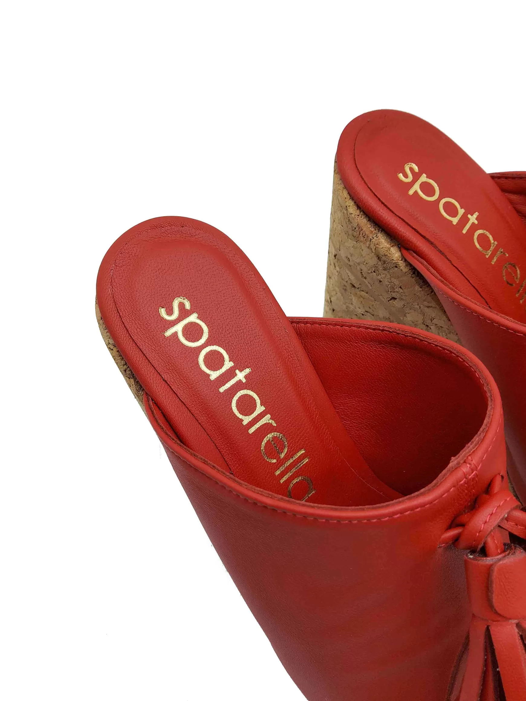 Calzature Donna Sandali In Pelle Rossa Con Fiocchi E Zeppa Alta In Sughero** Store