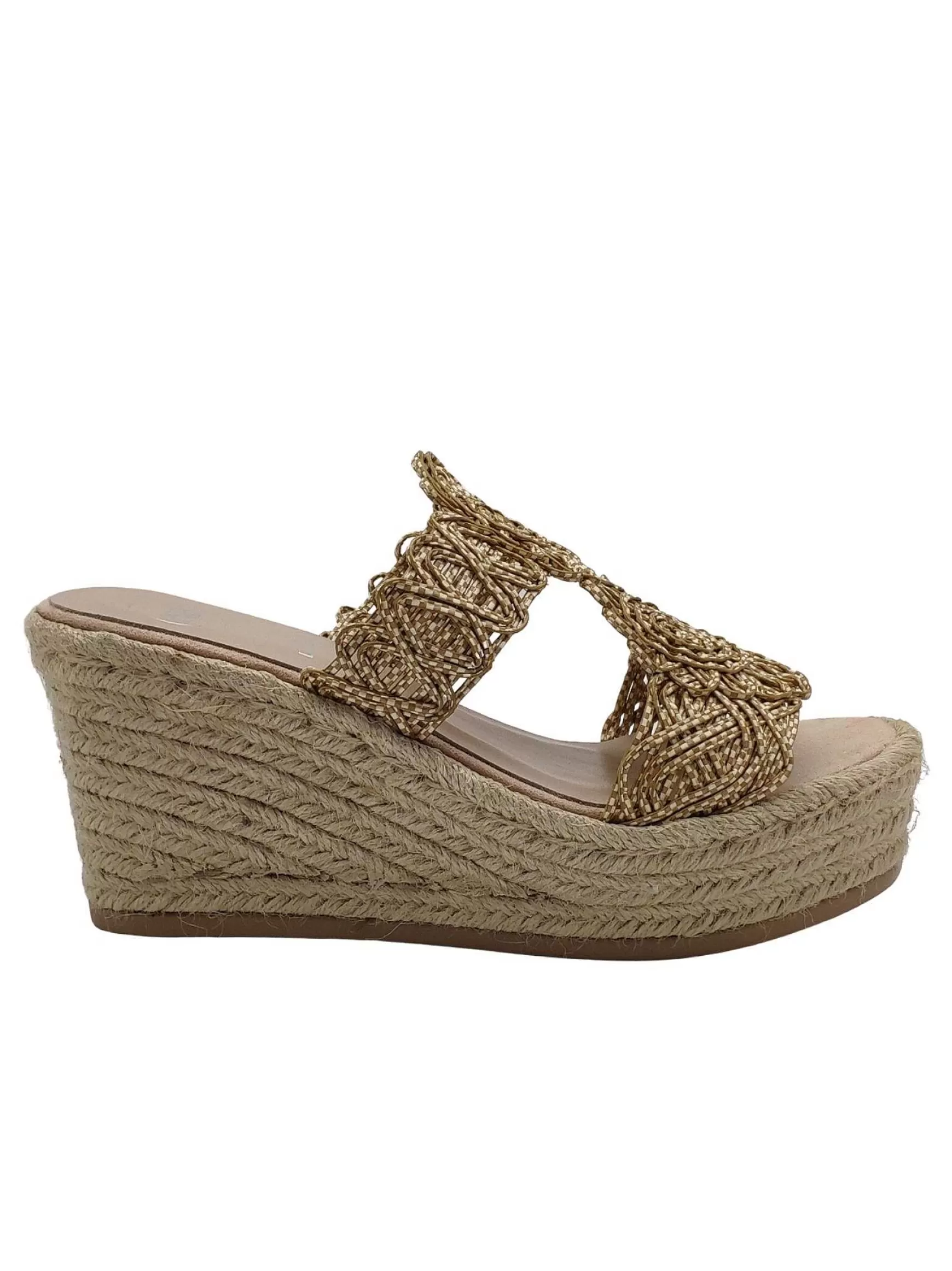 Calzature Donna Sandali In Tessuto Beige Con Zeppa Alta In Corda*Exe Flash Sale