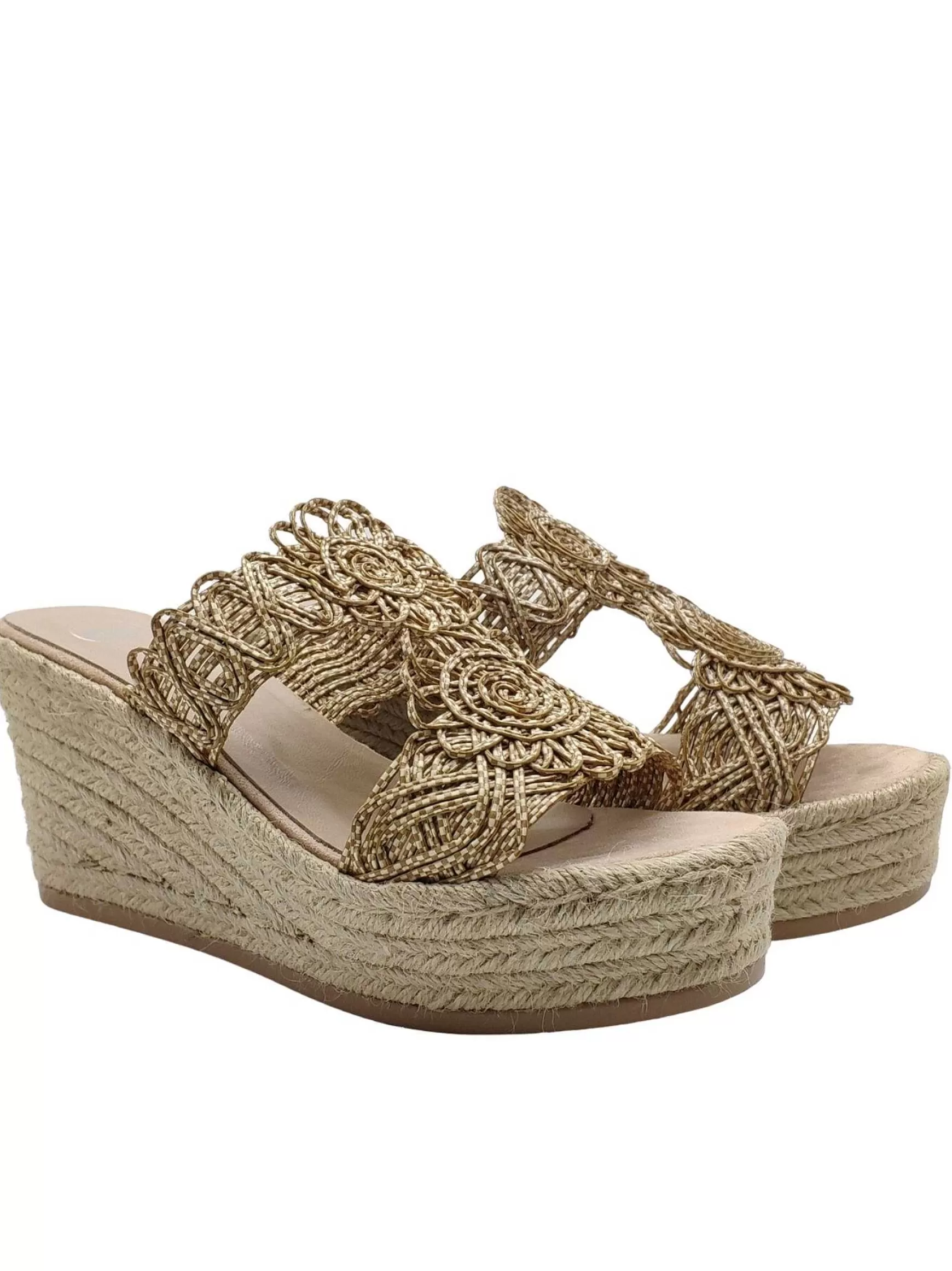 Calzature Donna Sandali In Tessuto Beige Con Zeppa Alta In Corda*Exe Flash Sale