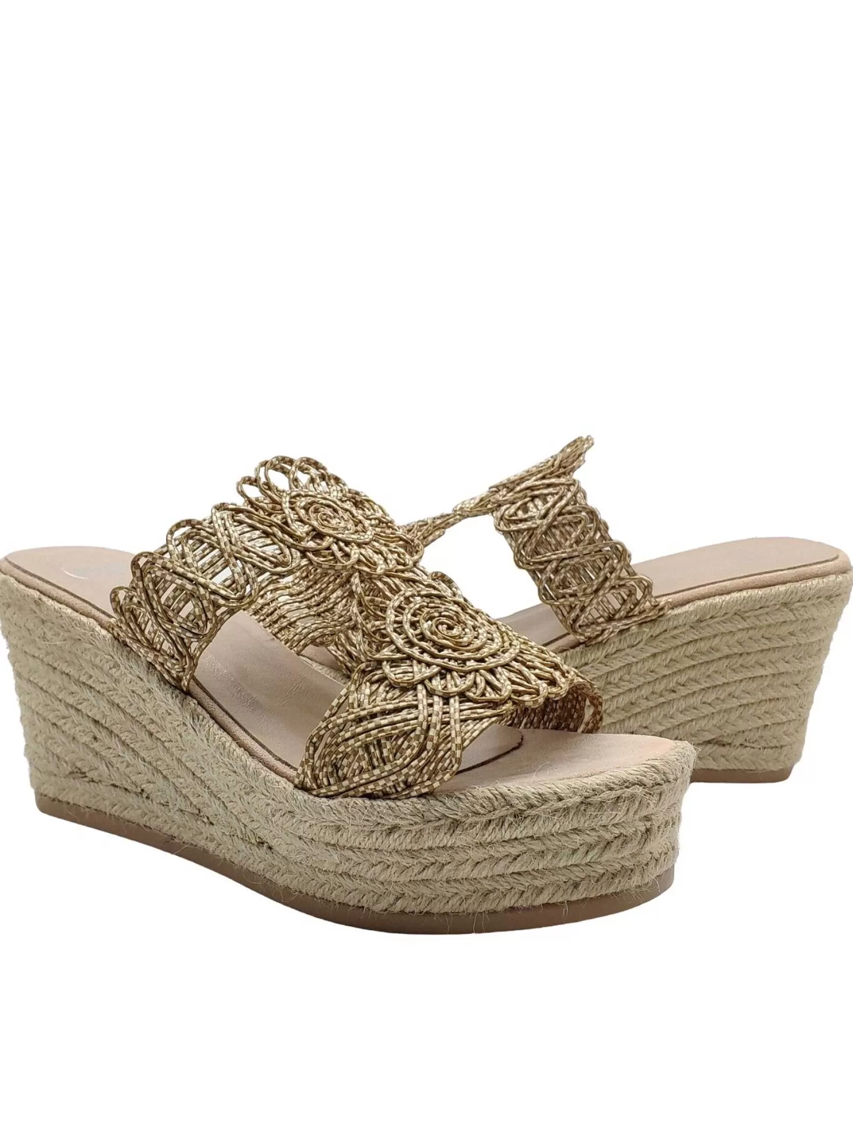 Calzature Donna Sandali In Tessuto Beige Con Zeppa Alta In Corda*Exe Flash Sale