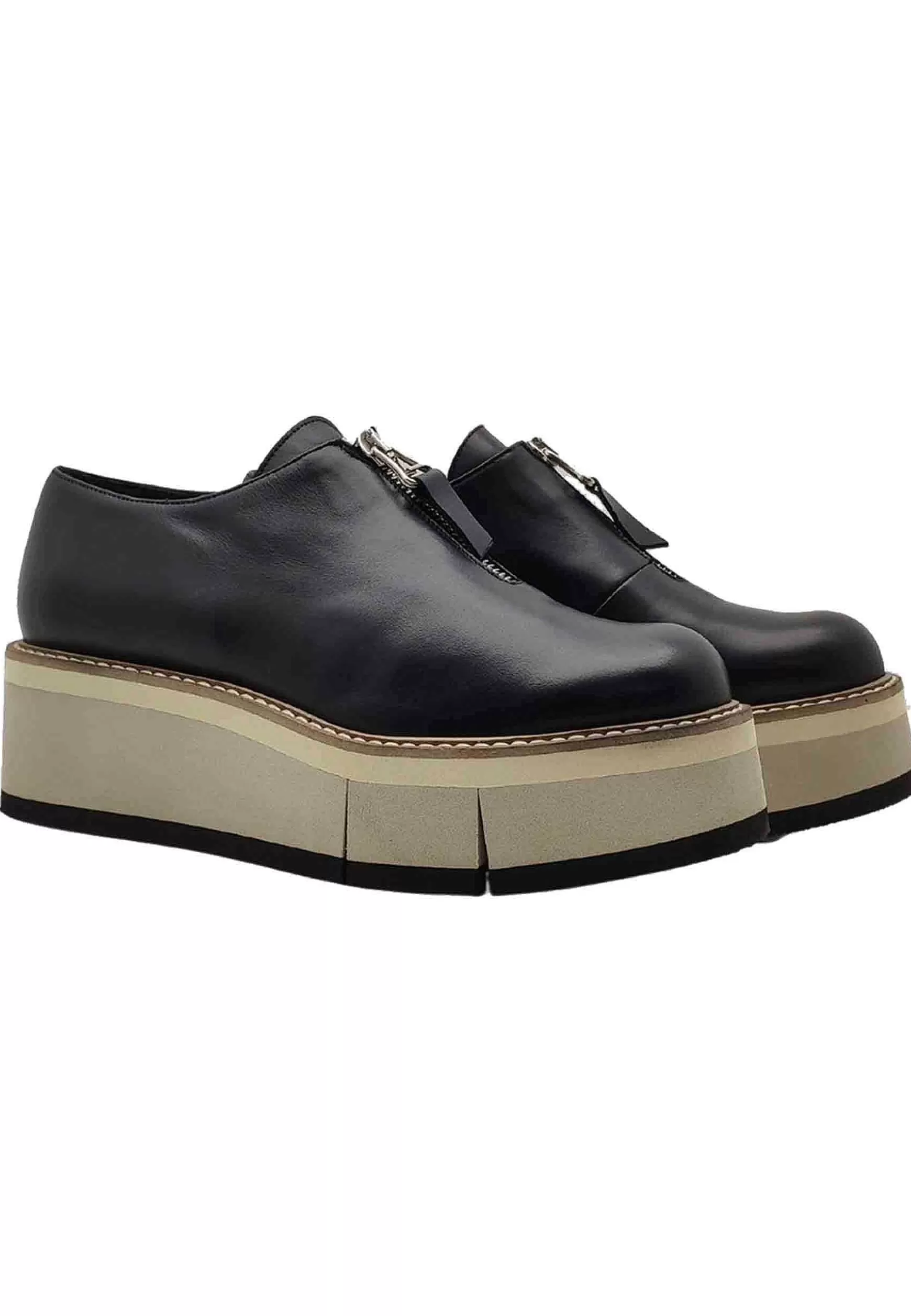 Calzature Donna Sneakers In Pelle Nera Con Zip Sul Davanti E Zeppa Color Miele*Tattoo Discount