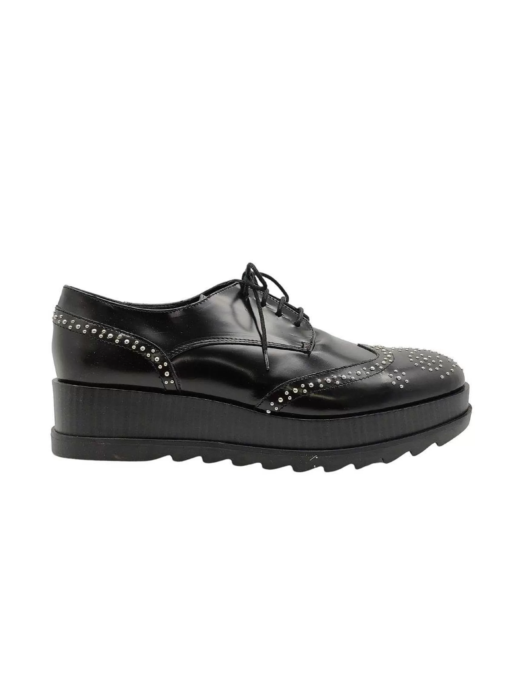 Calzature Donna Stingate In Pelle Nera Con Borchie E Zeppa** Online