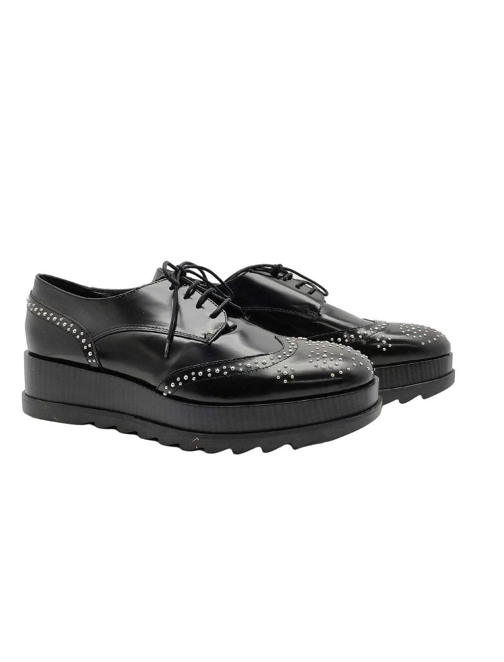 Calzature Donna Stingate In Pelle Nera Con Borchie E Zeppa** Online