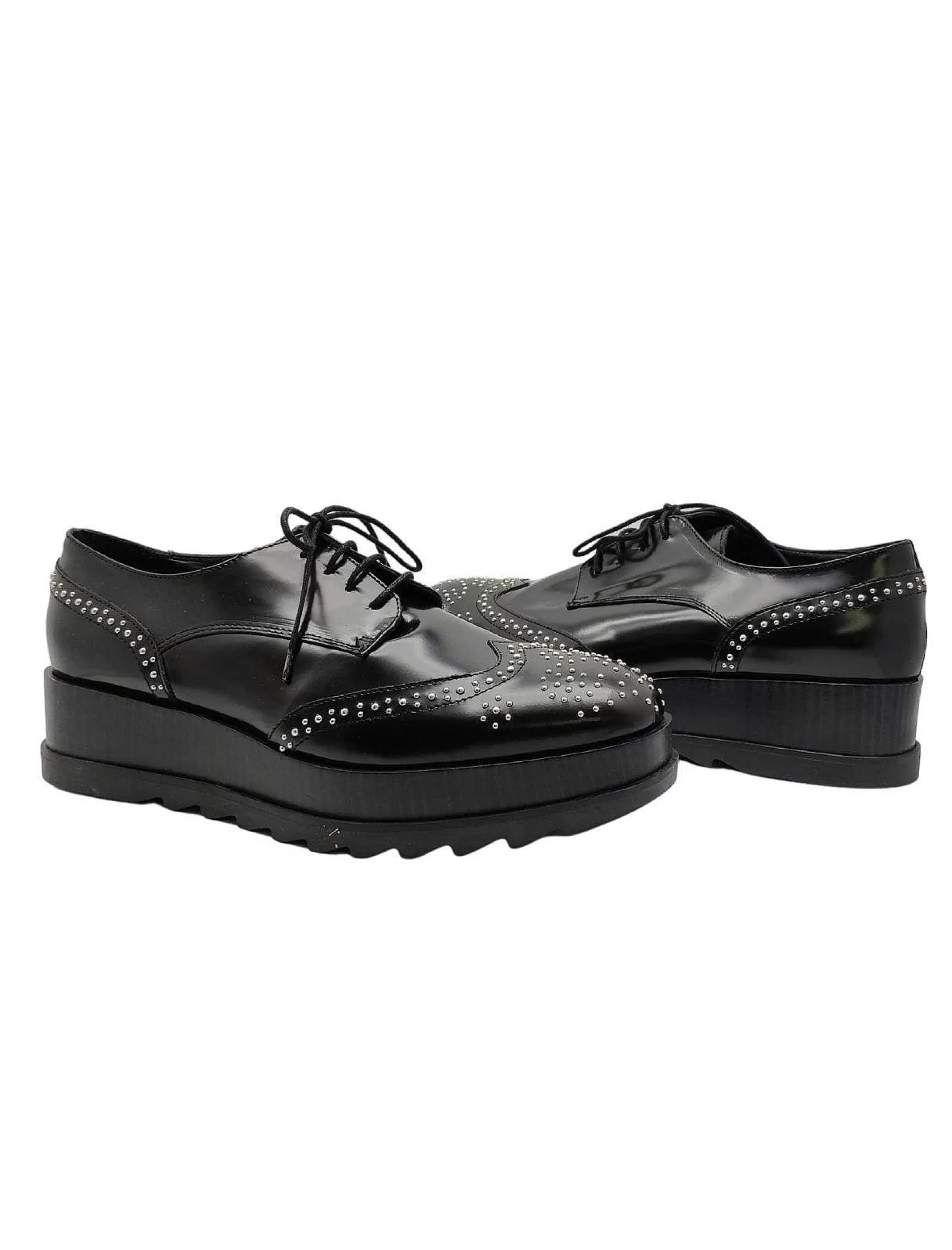 Calzature Donna Stingate In Pelle Nera Con Borchie E Zeppa** Online