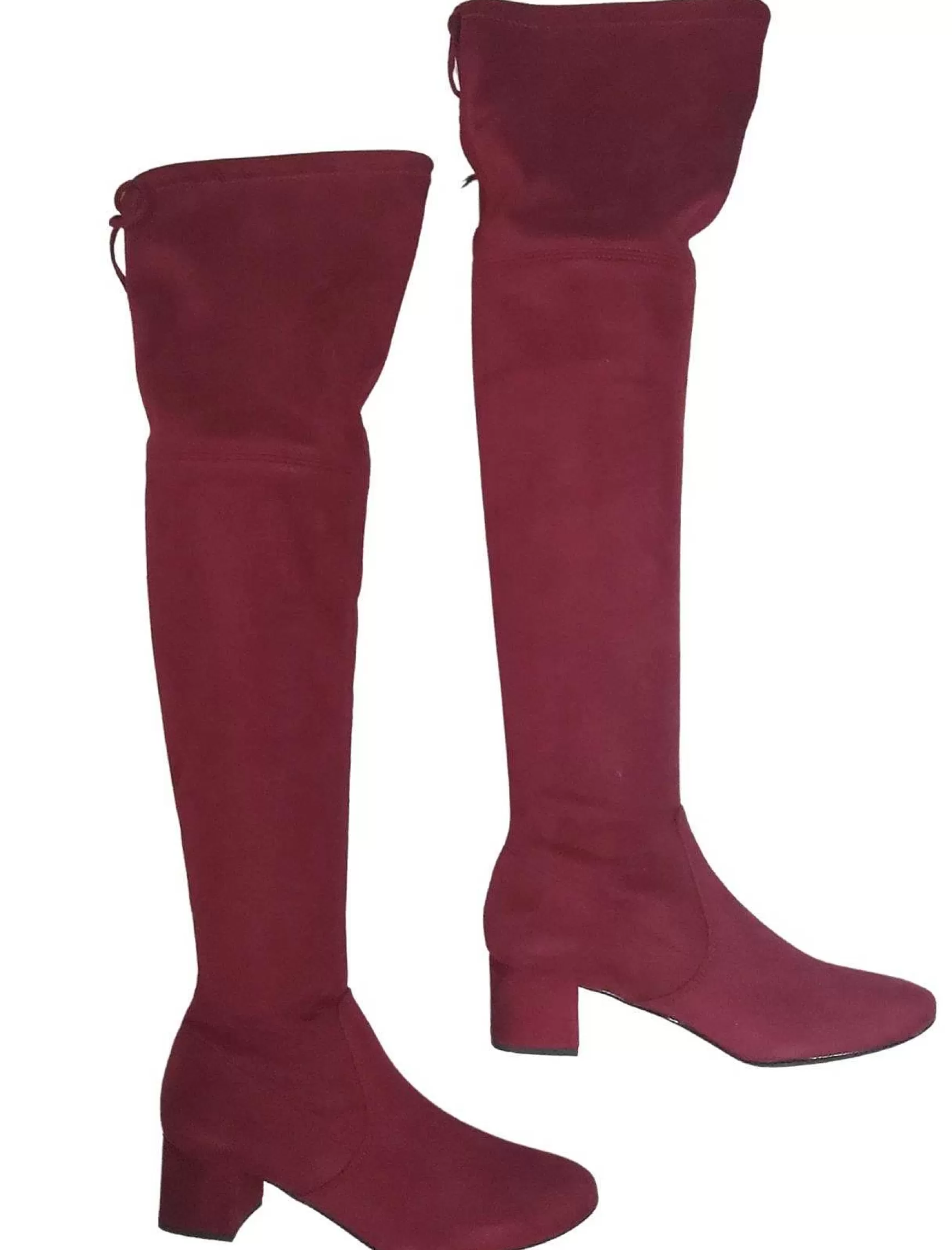 Calzature Donna Stivale Sopra Ginocchio Donna In Eco Camoscio Rosso Con Laccetti Posteriori*Unisa Shop