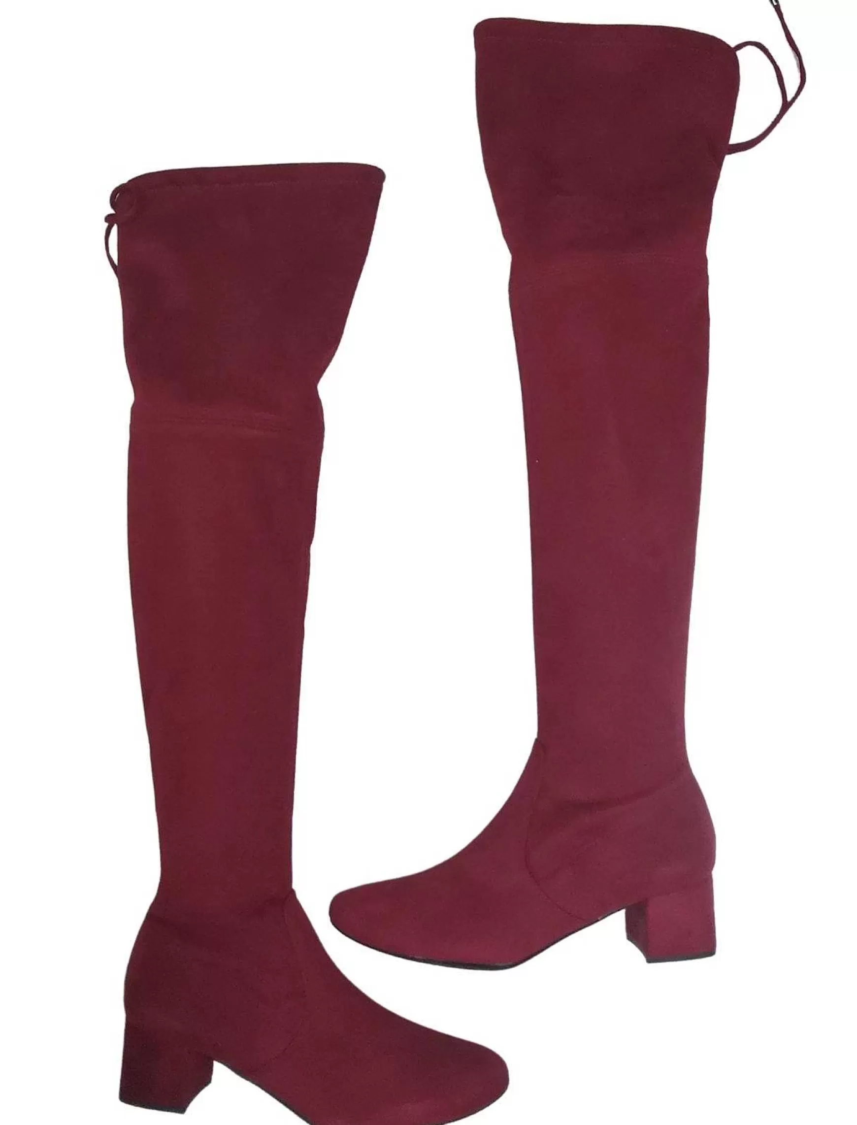 Calzature Donna Stivale Sopra Ginocchio Donna In Eco Camoscio Rosso Con Laccetti Posteriori*Unisa Shop