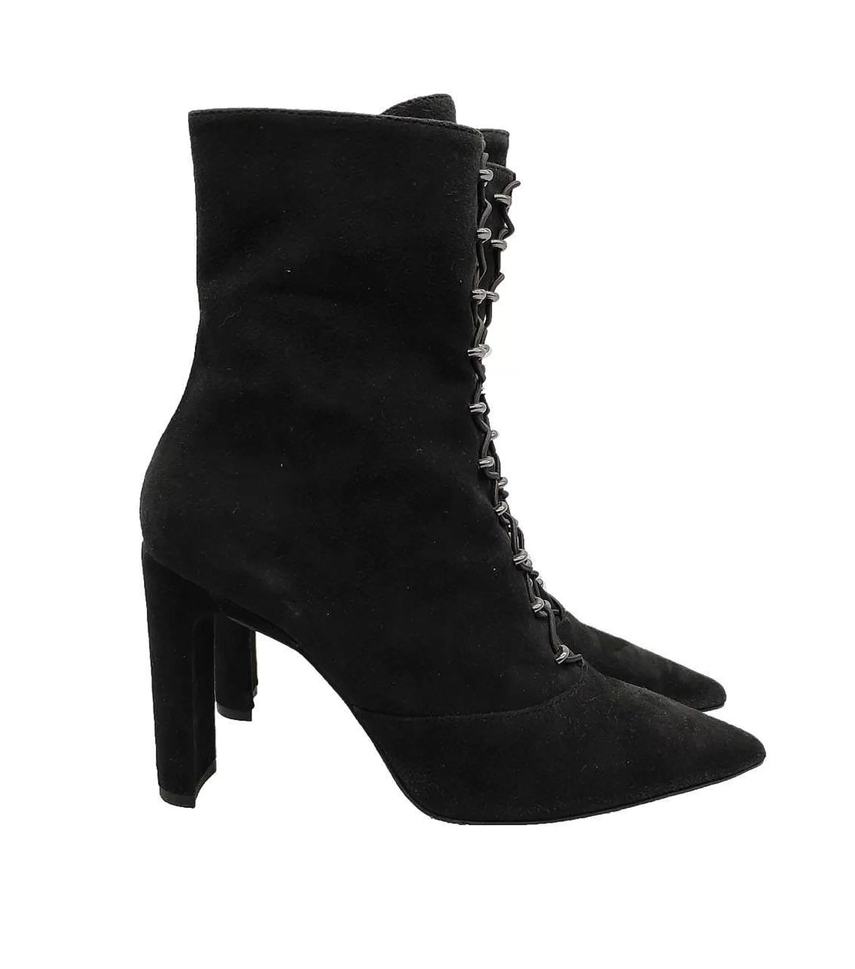 Calzature Donna Stivaletti In Pelle Scamosciata Nera Con Dettagli In Oro E Tacco Alto*Bruno Premi Fashion