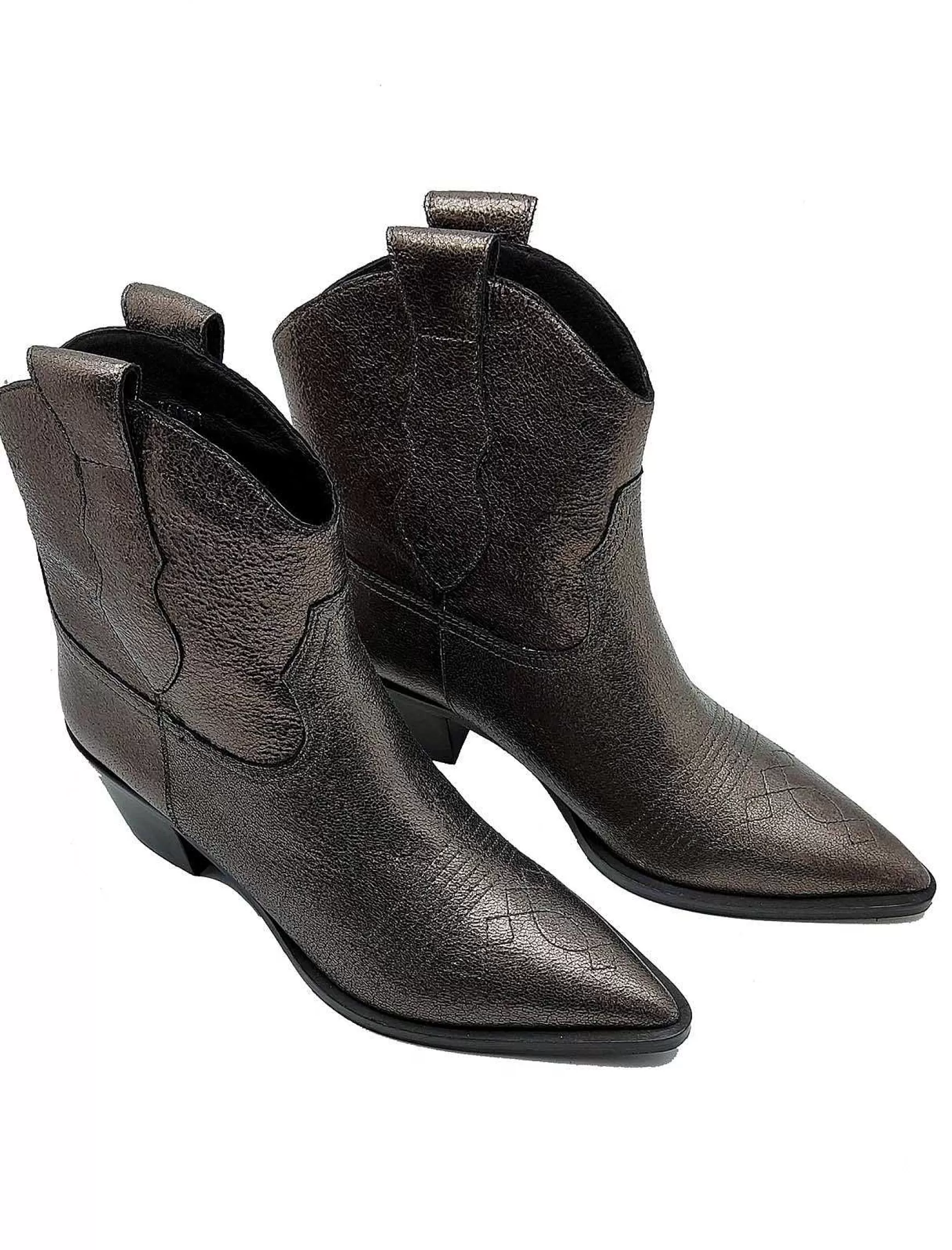 Calzature Donna Stivaletti Texani In Pelle Laminata Canna Di Fucile E Tacco Messicano*Bruno Premi Shop