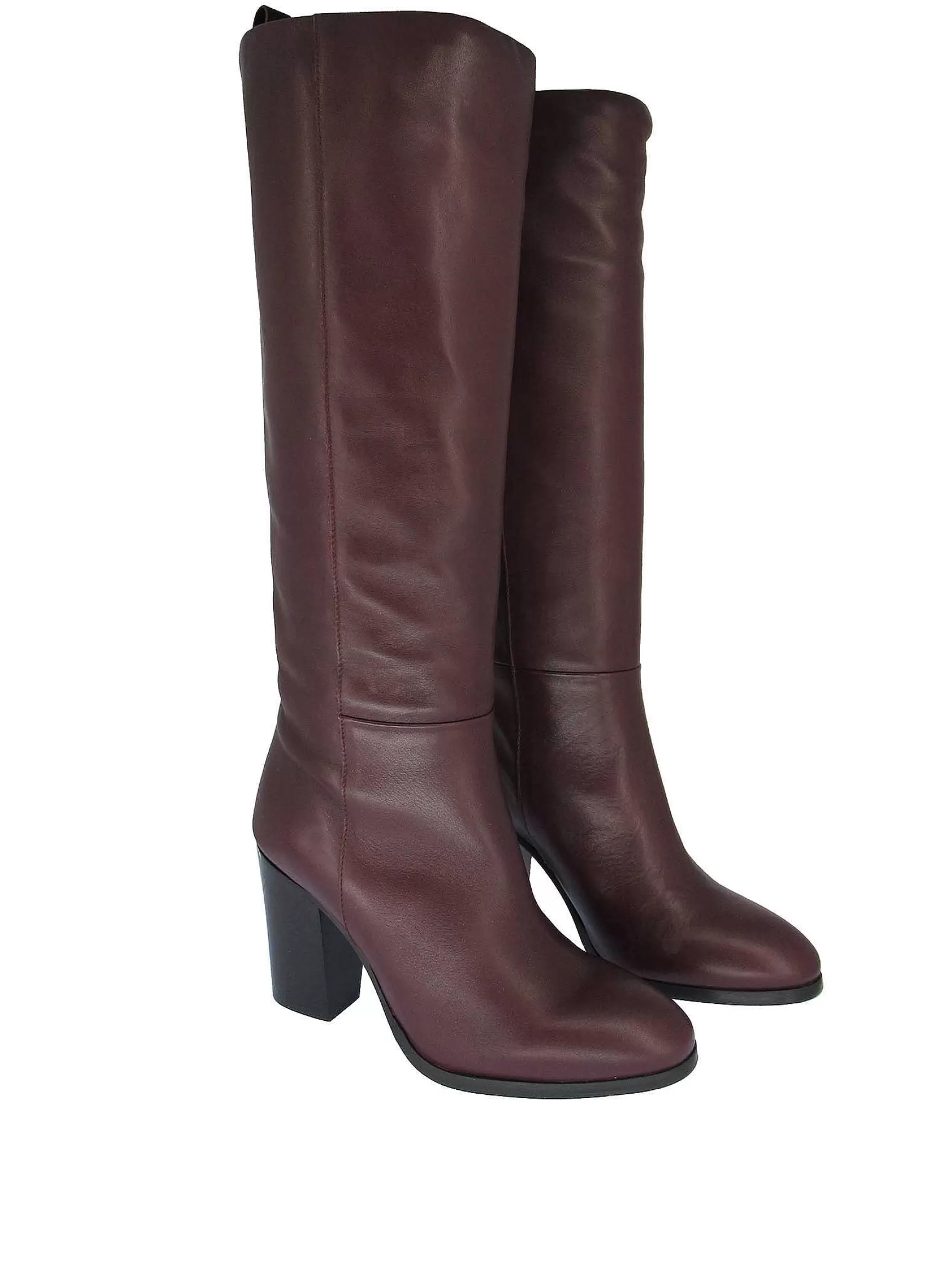 Calzature Donna Stivali Alti A Tubo In Pelle Bordeaux Con Tacco Alto E Suola In Cuoio*Fabio Rusconi Online