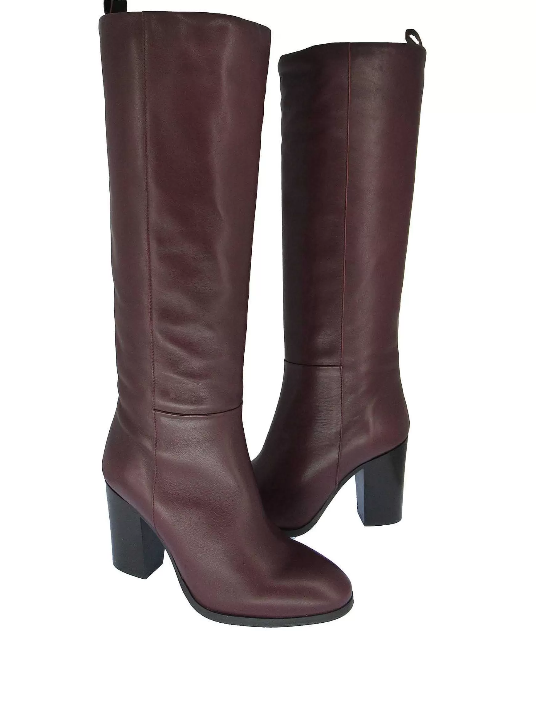 Calzature Donna Stivali Alti A Tubo In Pelle Bordeaux Con Tacco Alto E Suola In Cuoio*Fabio Rusconi Online