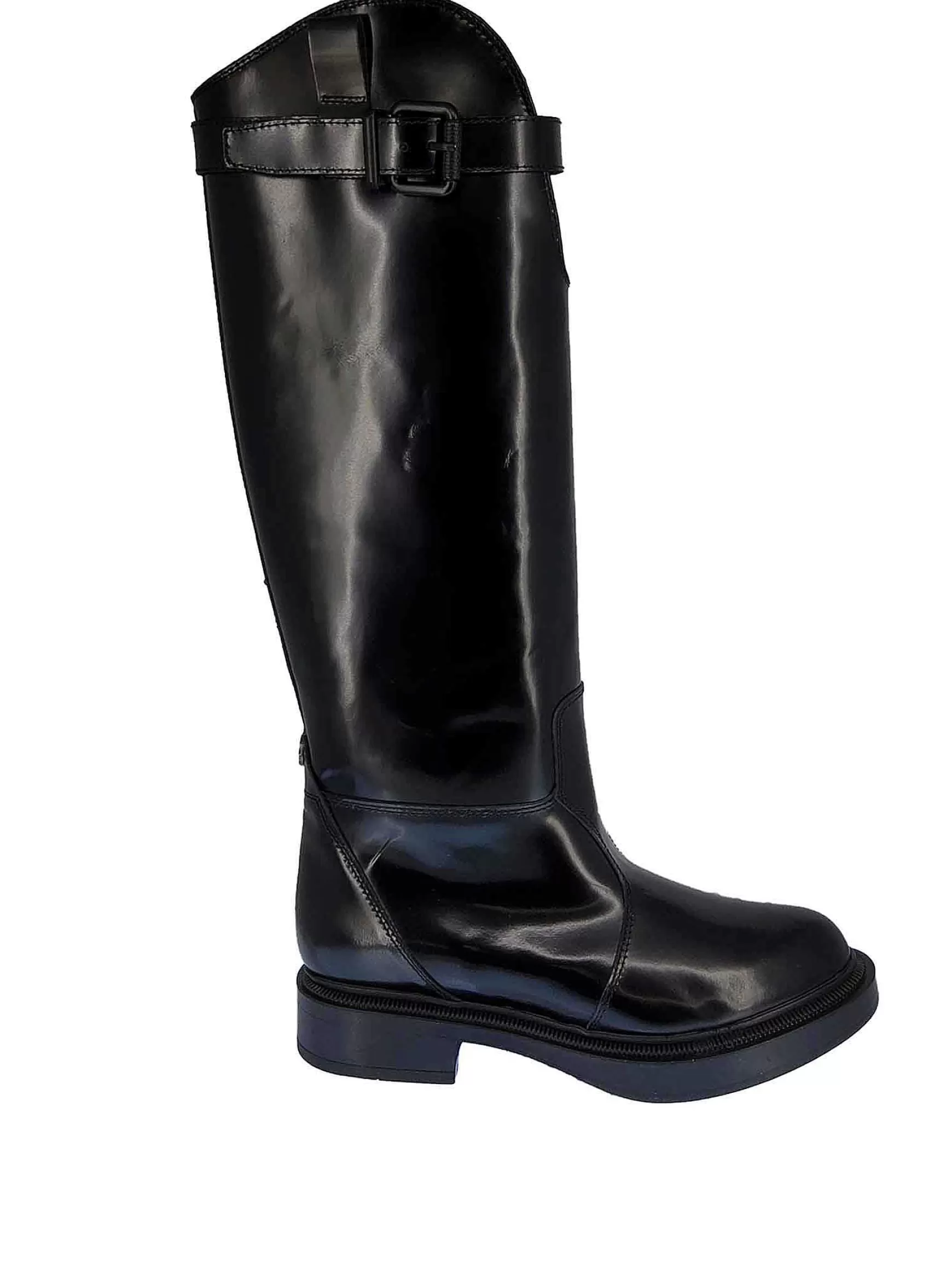 Calzature Donna Stivali Cavallerizza In Pelle Nera Lucida Con Cinturino E Fondo In Gomma In Tinta*Janet & Janet Cheap