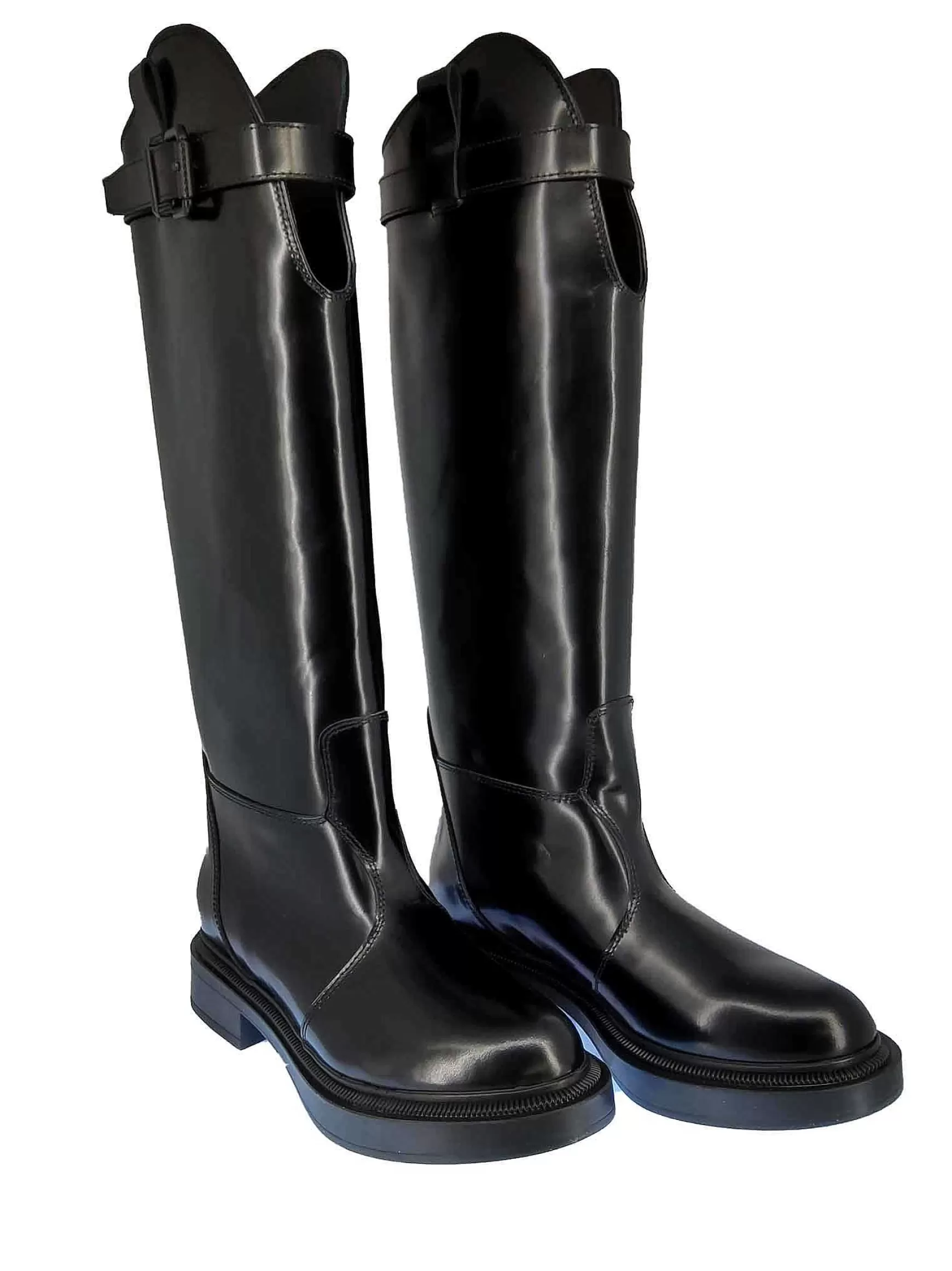 Calzature Donna Stivali Cavallerizza In Pelle Nera Lucida Con Cinturino E Fondo In Gomma In Tinta*Janet & Janet Cheap