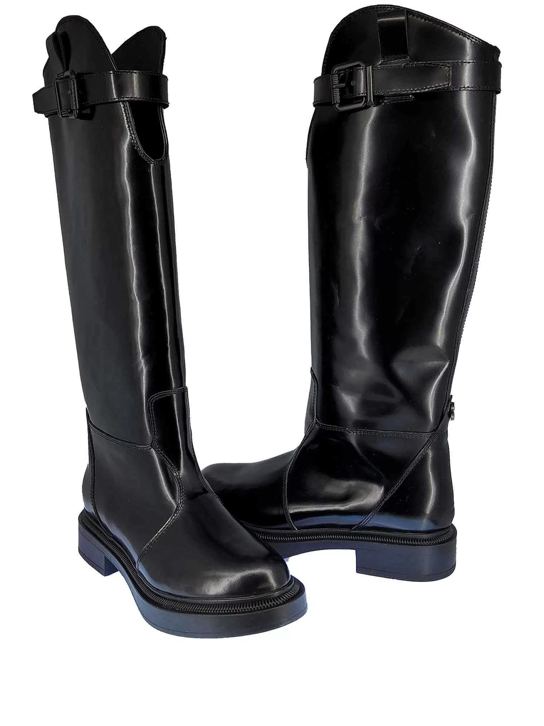 Calzature Donna Stivali Cavallerizza In Pelle Nera Lucida Con Cinturino E Fondo In Gomma In Tinta*Janet & Janet Cheap