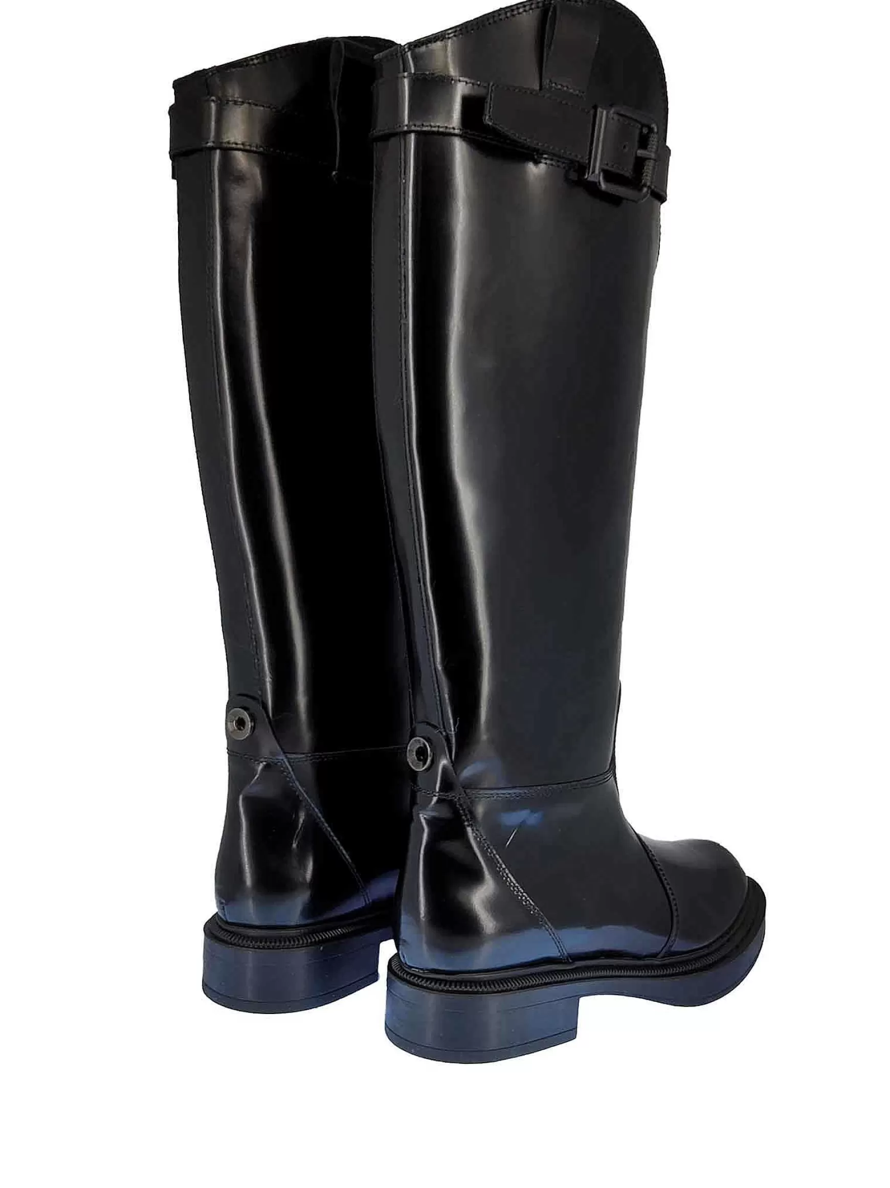 Calzature Donna Stivali Cavallerizza In Pelle Nera Lucida Con Cinturino E Fondo In Gomma In Tinta*Janet & Janet Cheap