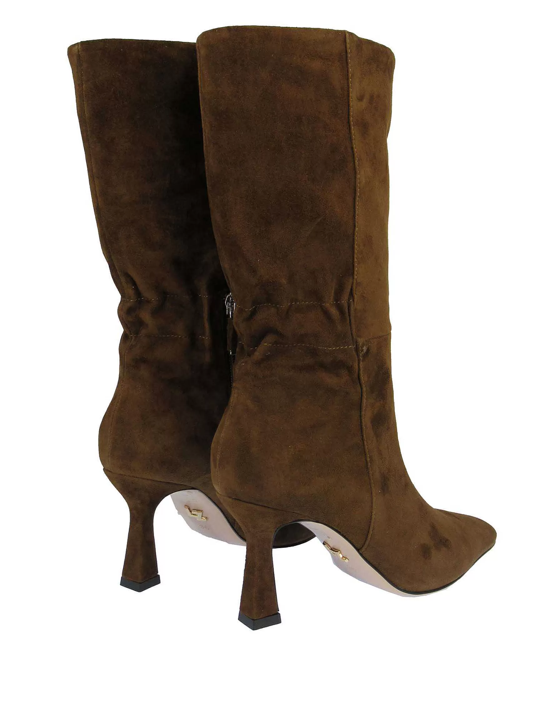 Calzature Donna Stivali In Camoscio Marrone Con Tacco Alto Punta Quadra Ed Elastico Posteriore*Lola Cruz Best Sale