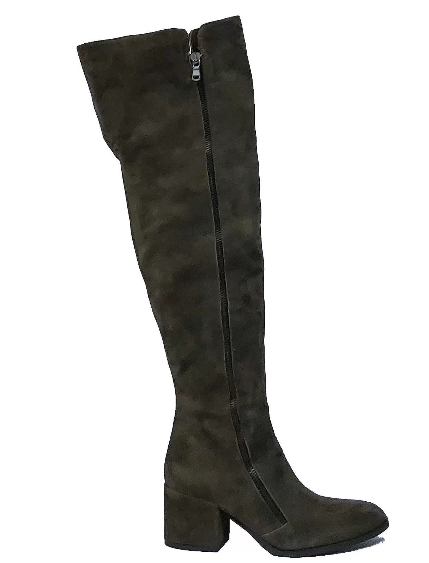 Calzature Donna Stivali In Camoscio Testa Di Moro Con Doppia Zip E Tacco** Discount