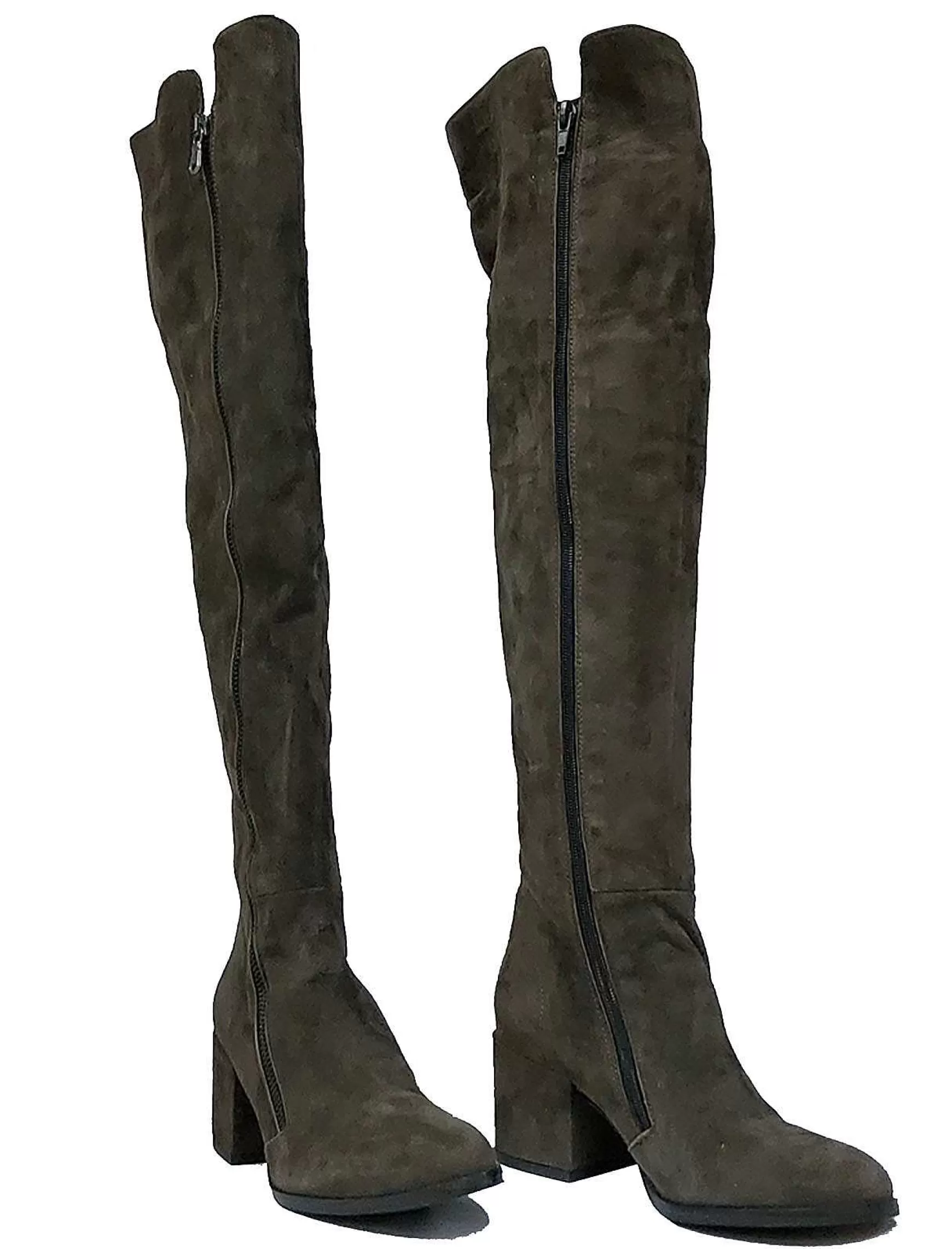 Calzature Donna Stivali In Camoscio Testa Di Moro Con Doppia Zip E Tacco** Discount