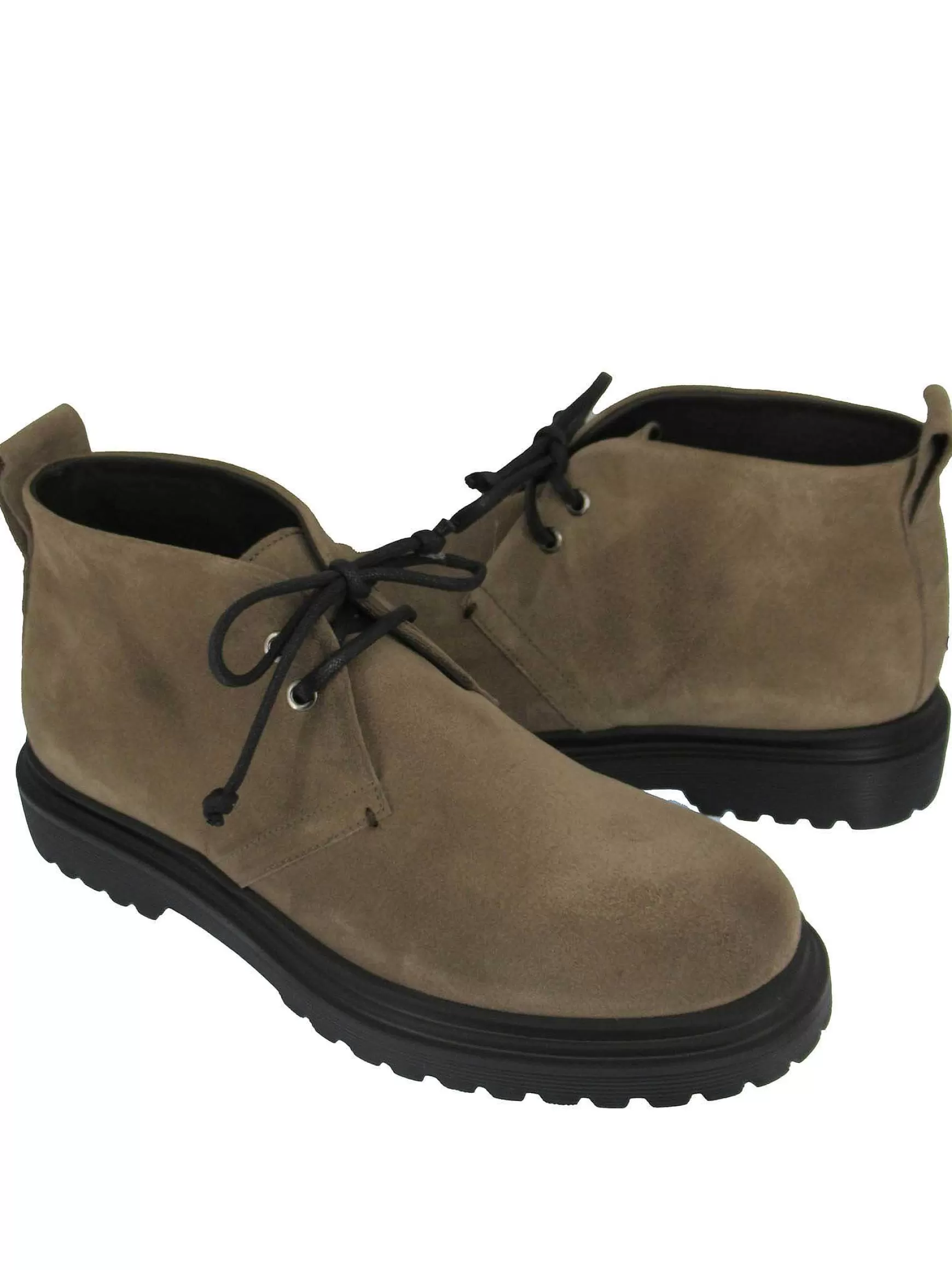 Calzature Uomo Stivaletti Stringati In Camoscio Taupe Con Fondo Gomma Carrarmato*Rogal Clearance