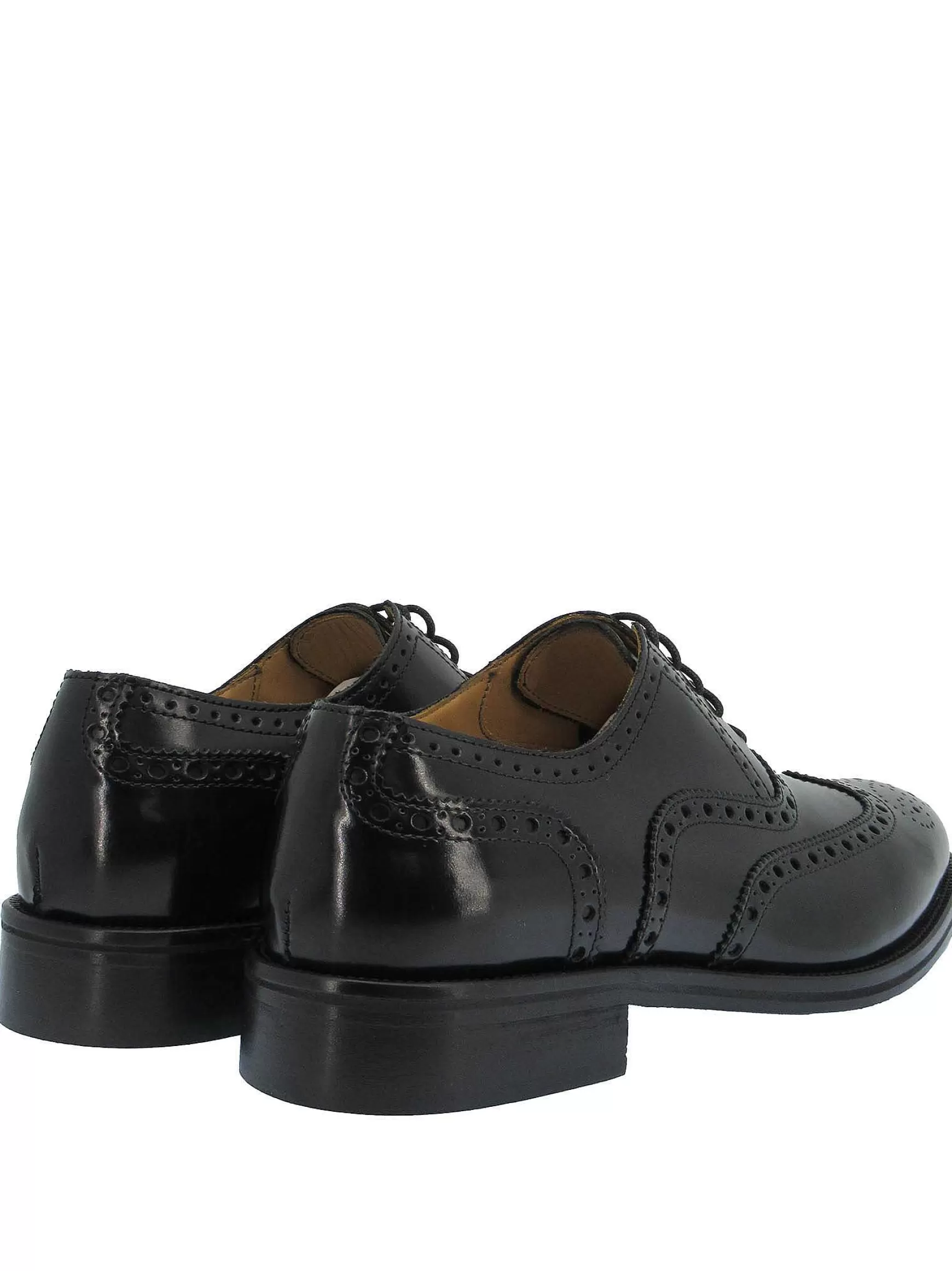Calzature Uomo Stringate In Pelle Nera Lucida Con Impunture E Fondo In Cuoio*Rogal Fashion