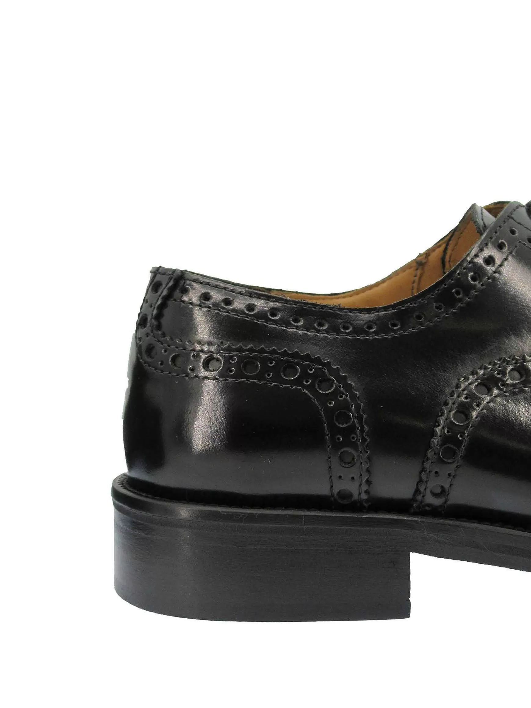 Calzature Uomo Stringate In Pelle Nera Lucida Con Impunture E Fondo In Cuoio*Rogal Fashion