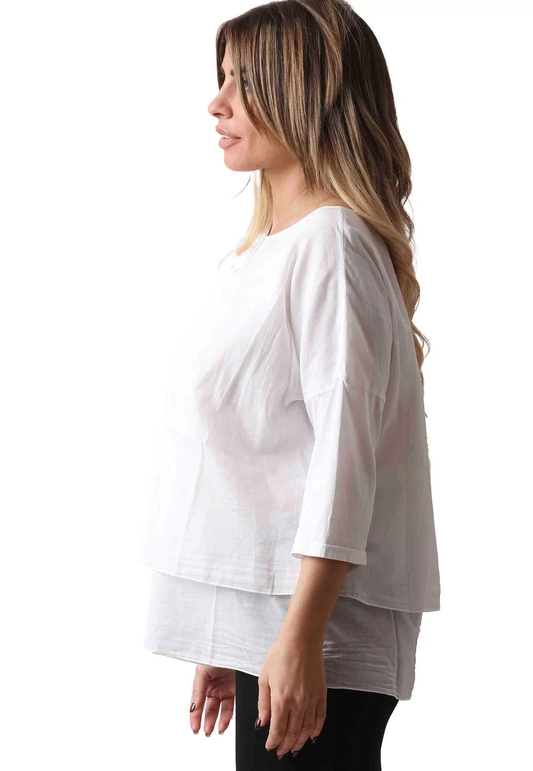 Camicia Donna Cala In Cotone Bianco Manica Tre Quarti*TreBarraBi Shop