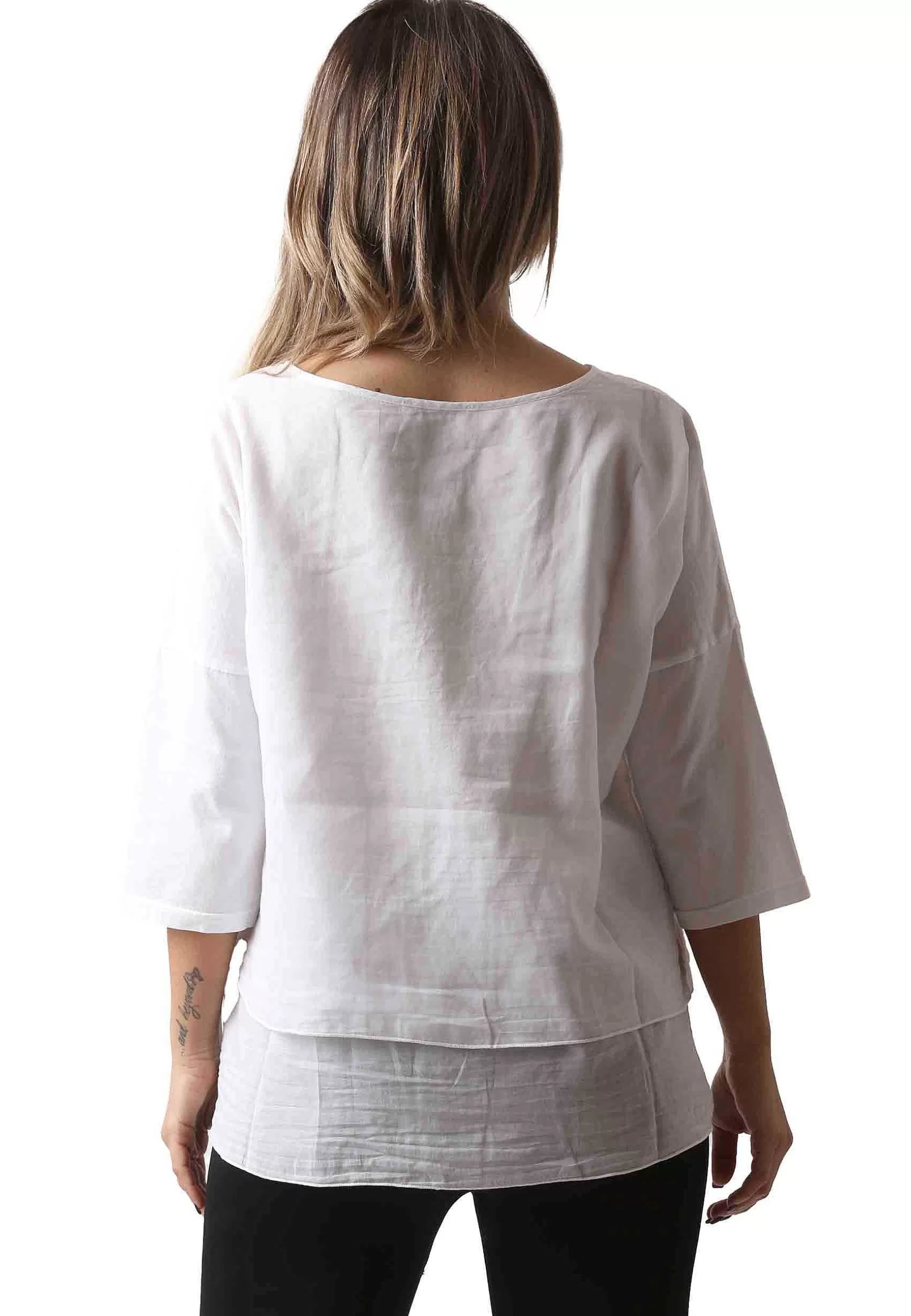 Camicia Donna Cala In Cotone Bianco Manica Tre Quarti*TreBarraBi Shop