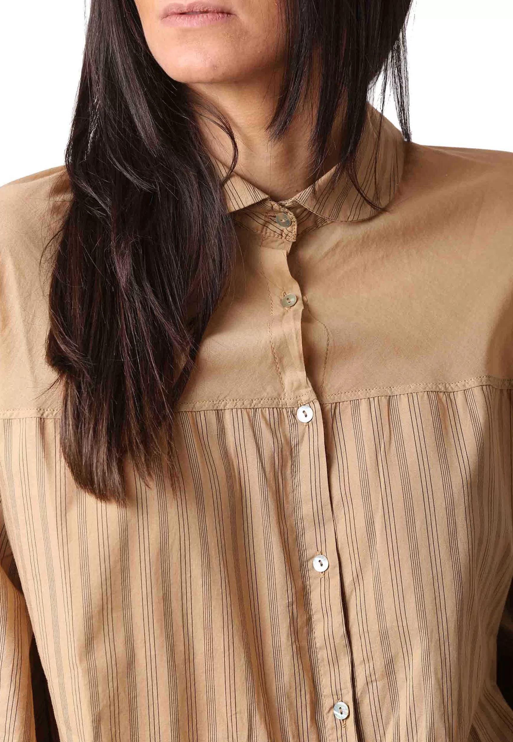 Camicia Donna Cento In Cotone Beige Manica 3/4*TreBarraBi Fashion