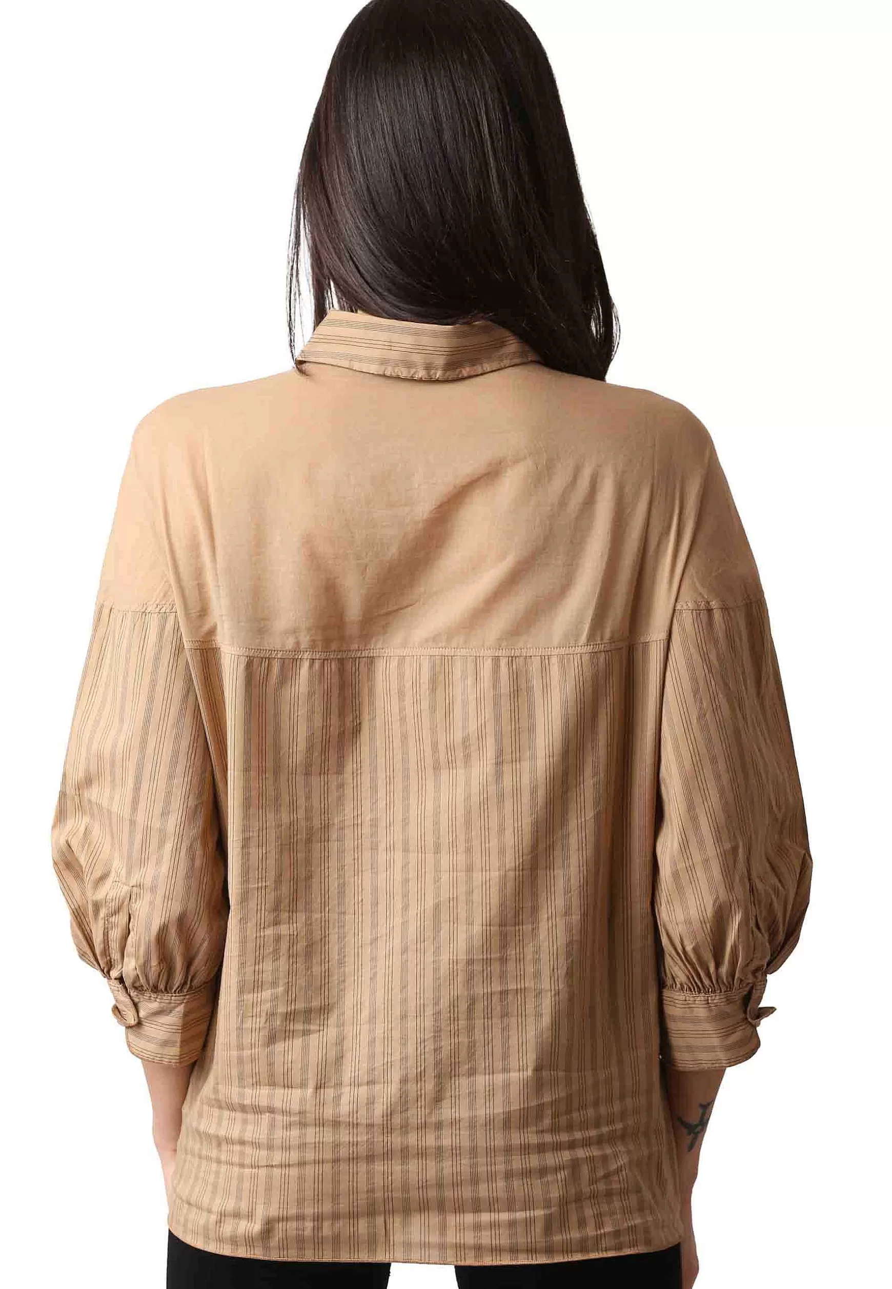 Camicia Donna Cento In Cotone Beige Manica 3/4*TreBarraBi Fashion