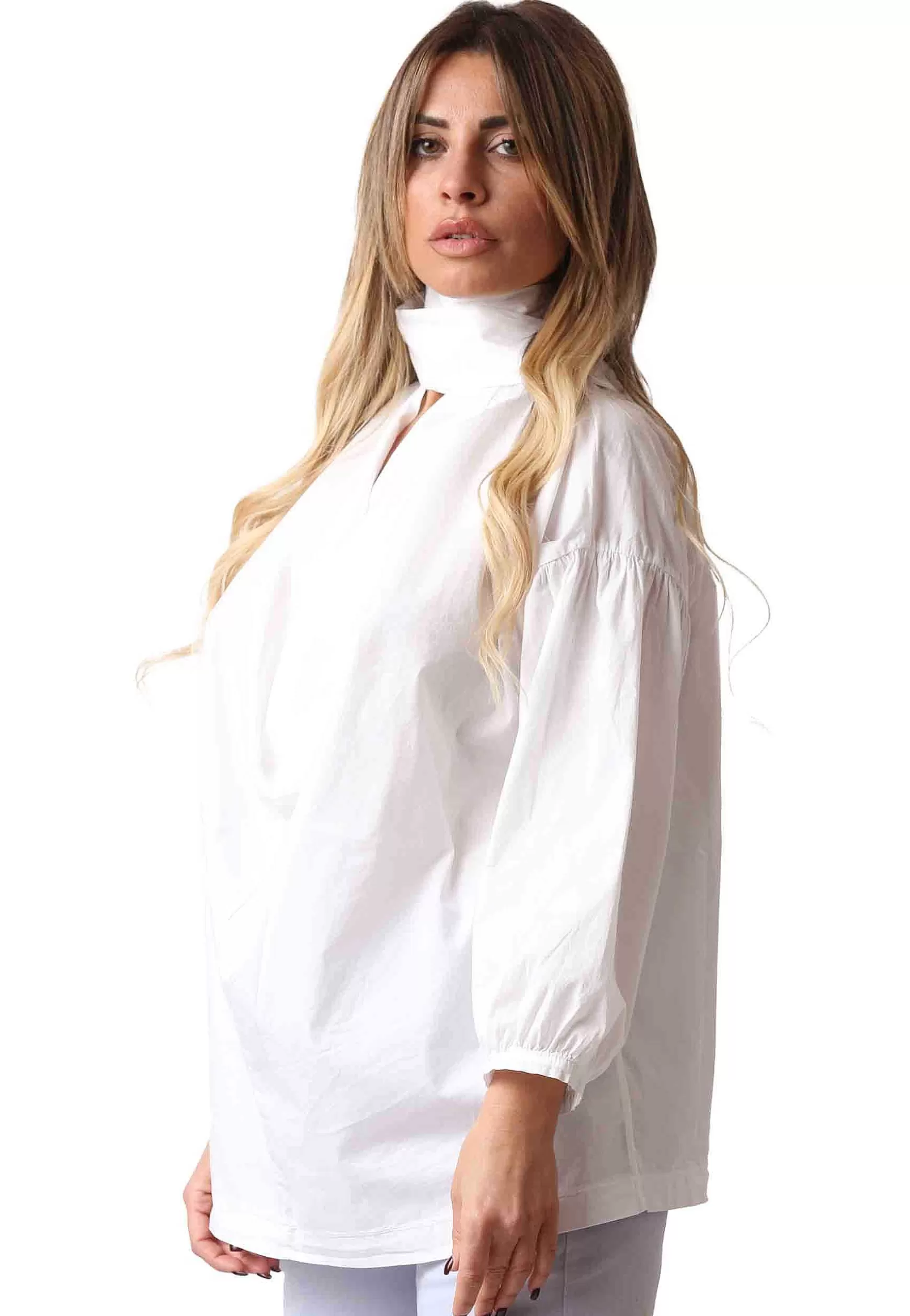 Camicia Donna Cuscus In Cotone Bianco Nodo Al Collo*TreBarraBi Cheap