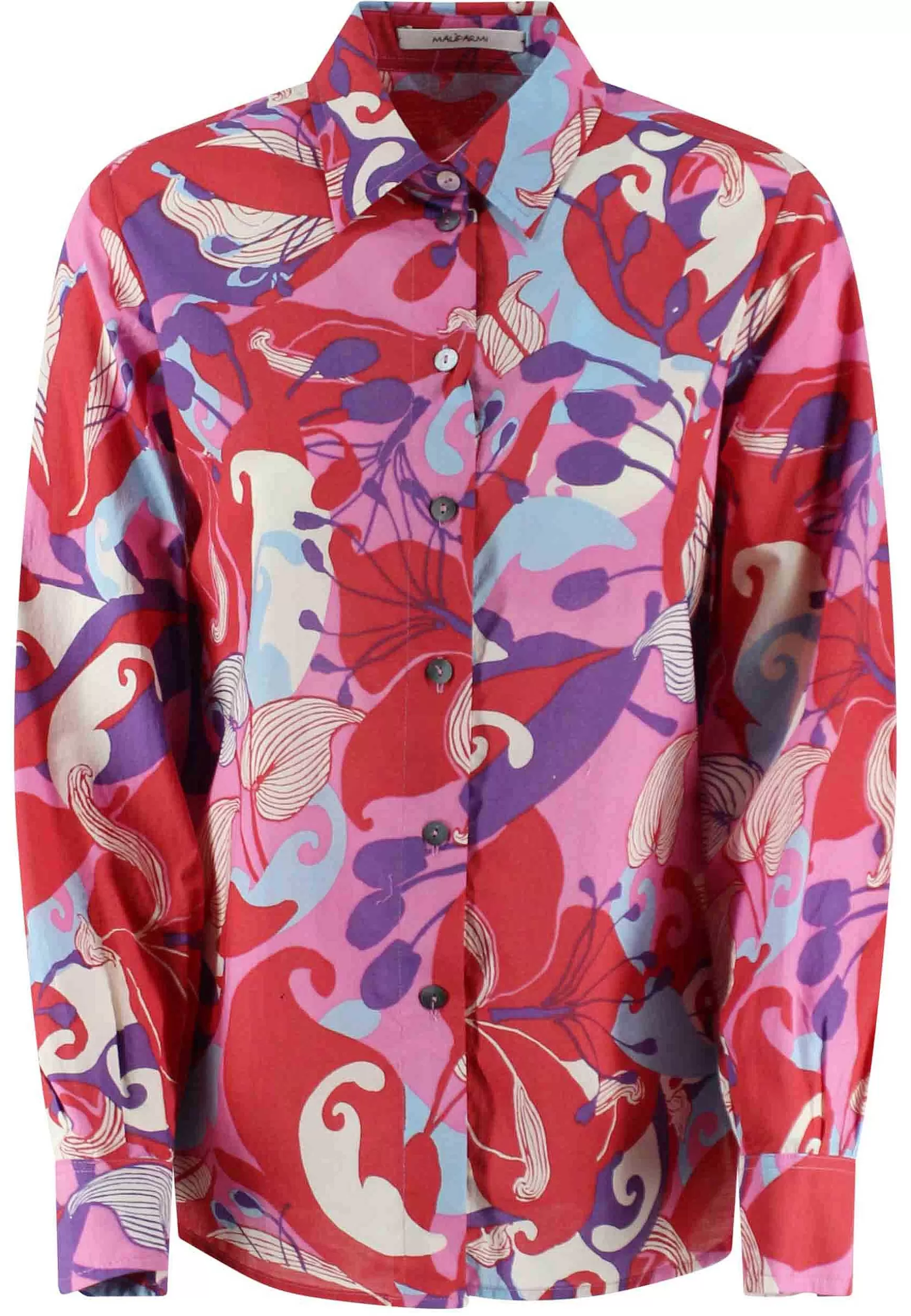 Camicia Donna Florum Muslin In Puro Cotone A Fantasia Rosso E Rosa Con Manoche Lunghe*Maliparmi Best