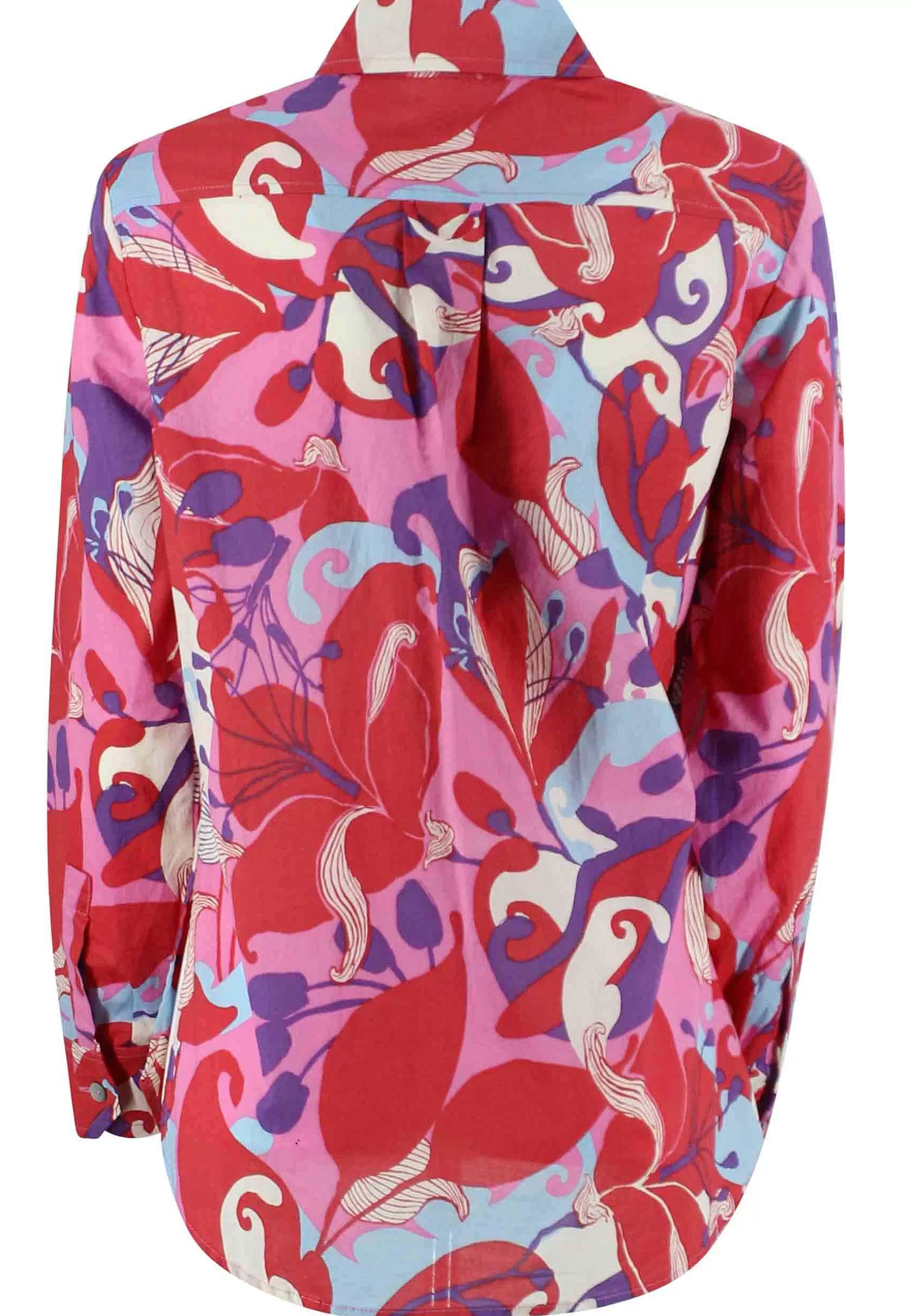 Camicia Donna Florum Muslin In Puro Cotone A Fantasia Rosso E Rosa Con Manoche Lunghe*Maliparmi Best