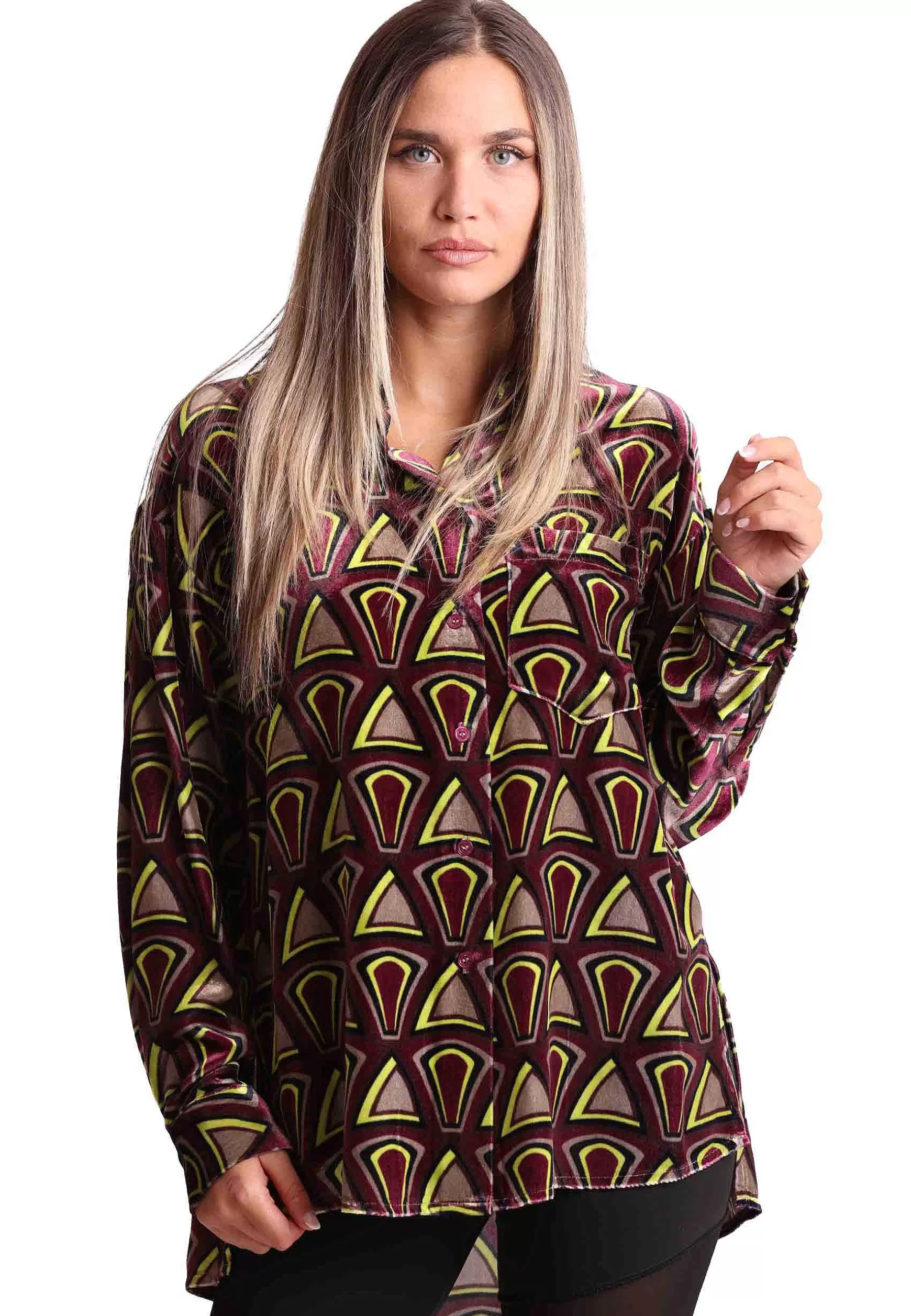 Camicia Donna Velvet Print A Fantasia Marrone In Misto Seta*Maliparmi Sale