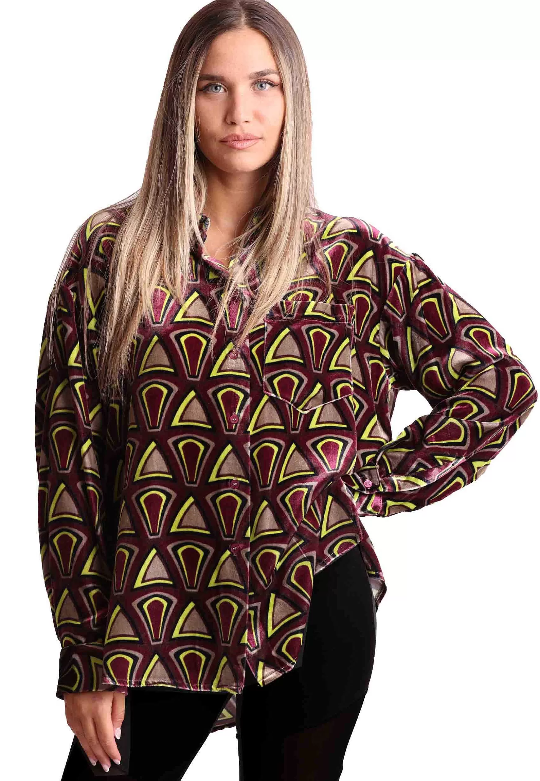 Camicia Donna Velvet Print A Fantasia Marrone In Misto Seta*Maliparmi Sale