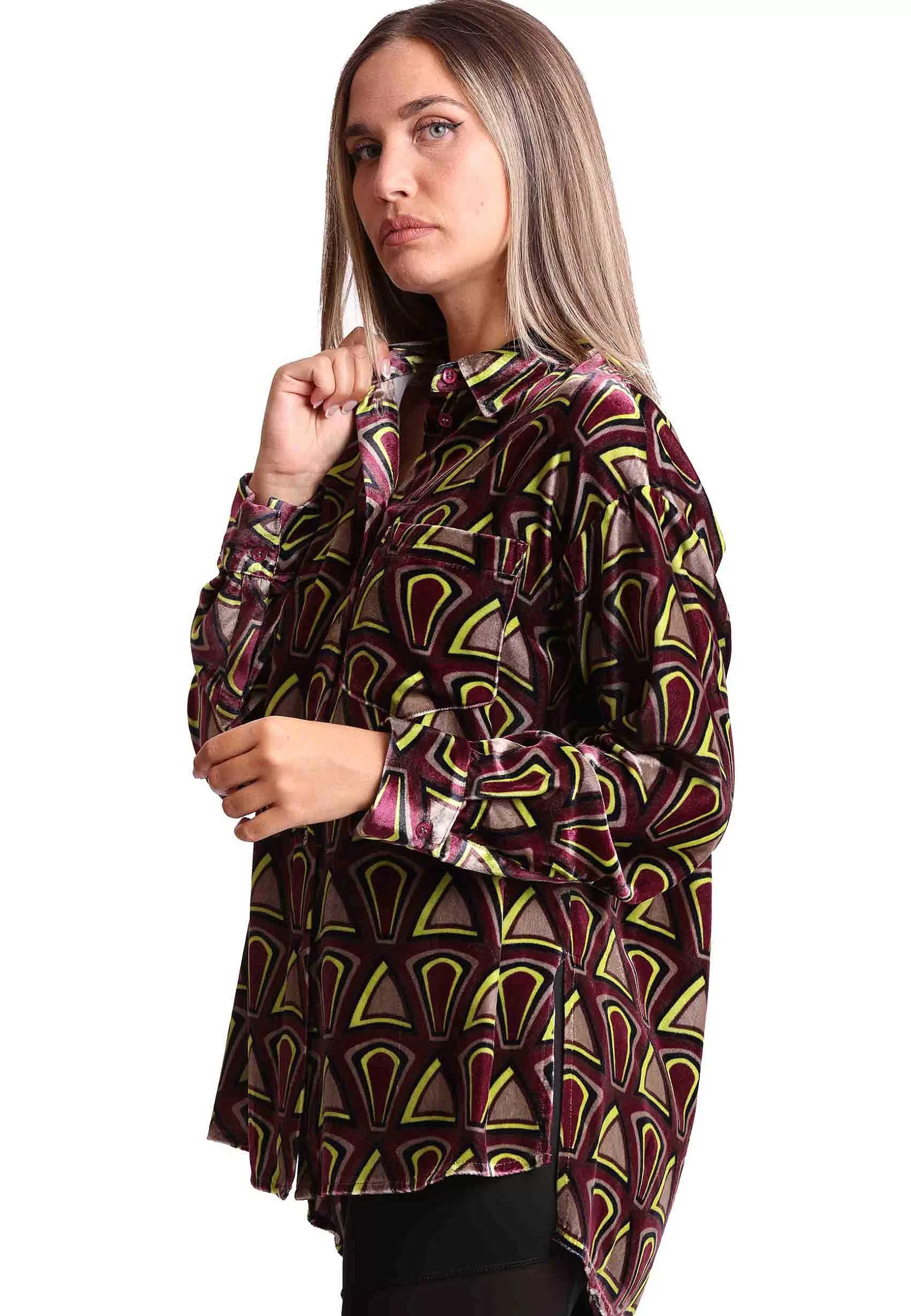 Camicia Donna Velvet Print A Fantasia Marrone In Misto Seta*Maliparmi Sale