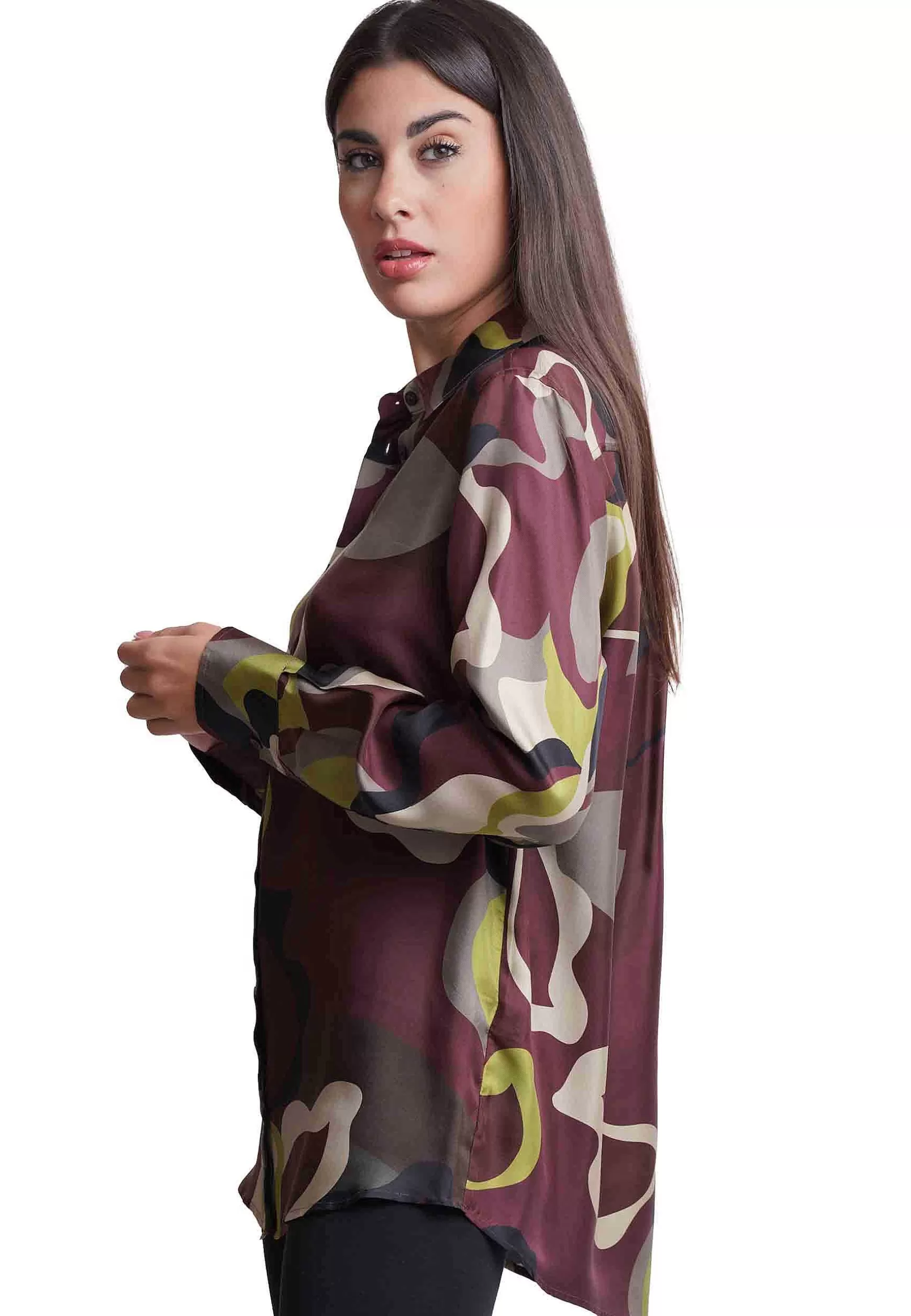 Camicie Donna Collection Print In Pura Seta Bordeaux A Fantasia*Maliparmi Shop