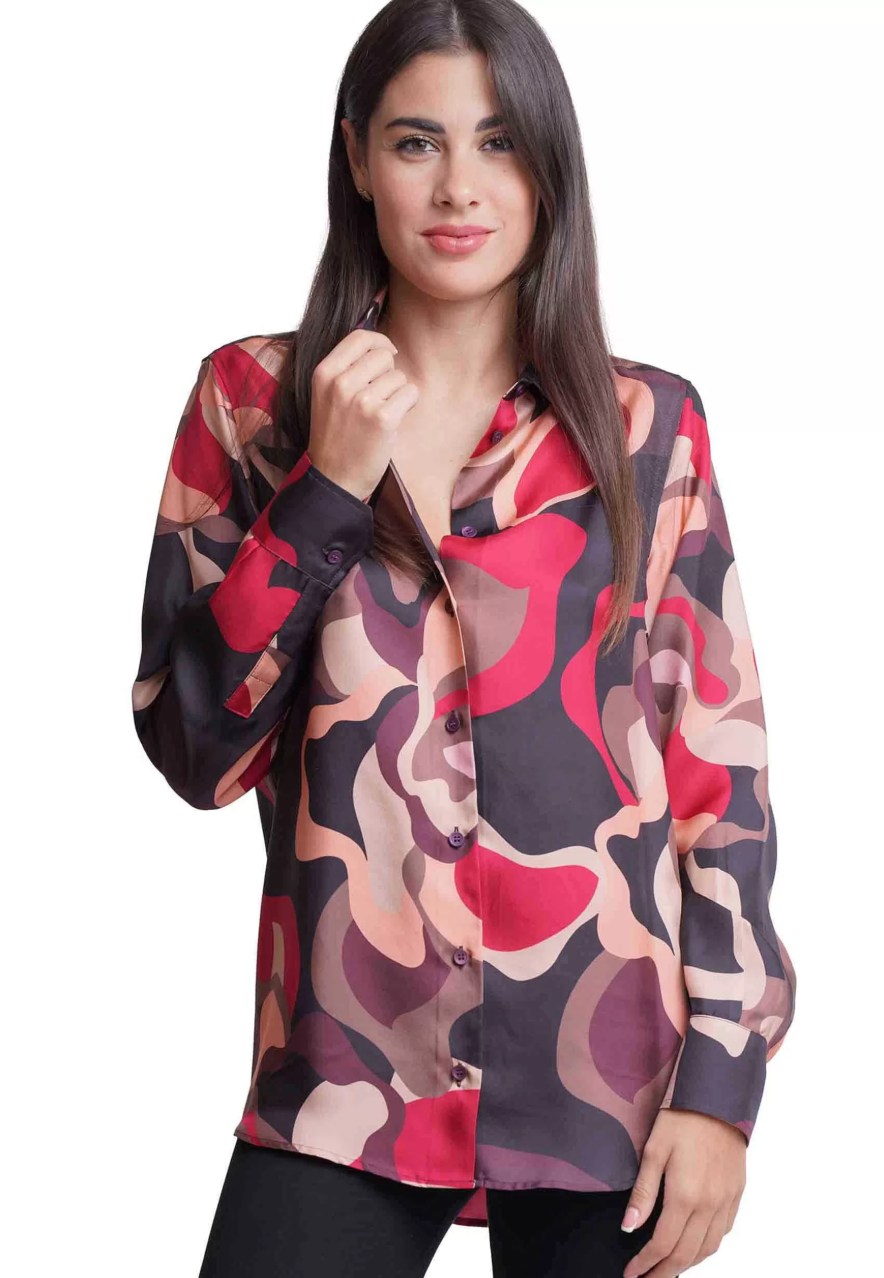 Camicie Donna Collection Print In Pura Seta Rosa A Fantasia*Maliparmi Clearance